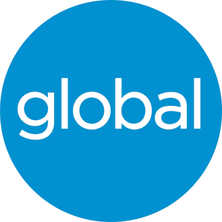 Blue circular logo with the word "global" in white lowercase letters