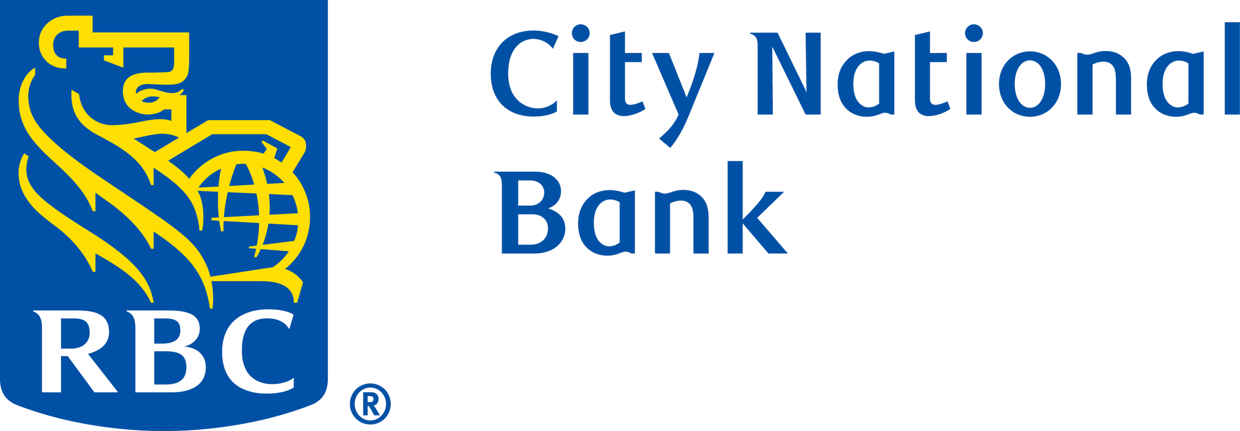 Logo of City National Bank featuring the bank's name and a blue lion symbol.