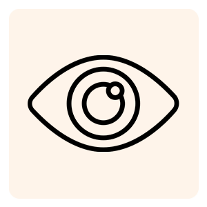 Simple black line drawing of an eye on a beige background.