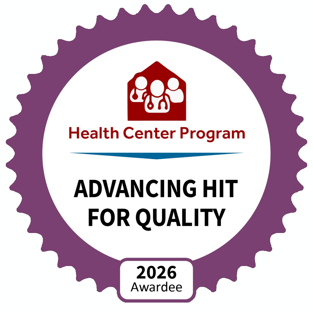 Health Center Program badge with 'Advancing Hit for Quality 2025 Awarded' text