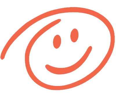 Orange smiley face drawn with a smiling mouth and two eyes.