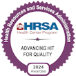 HRSA Health Center Program logo with the text 'Advancing Hit for Quality 2024 Awarded'