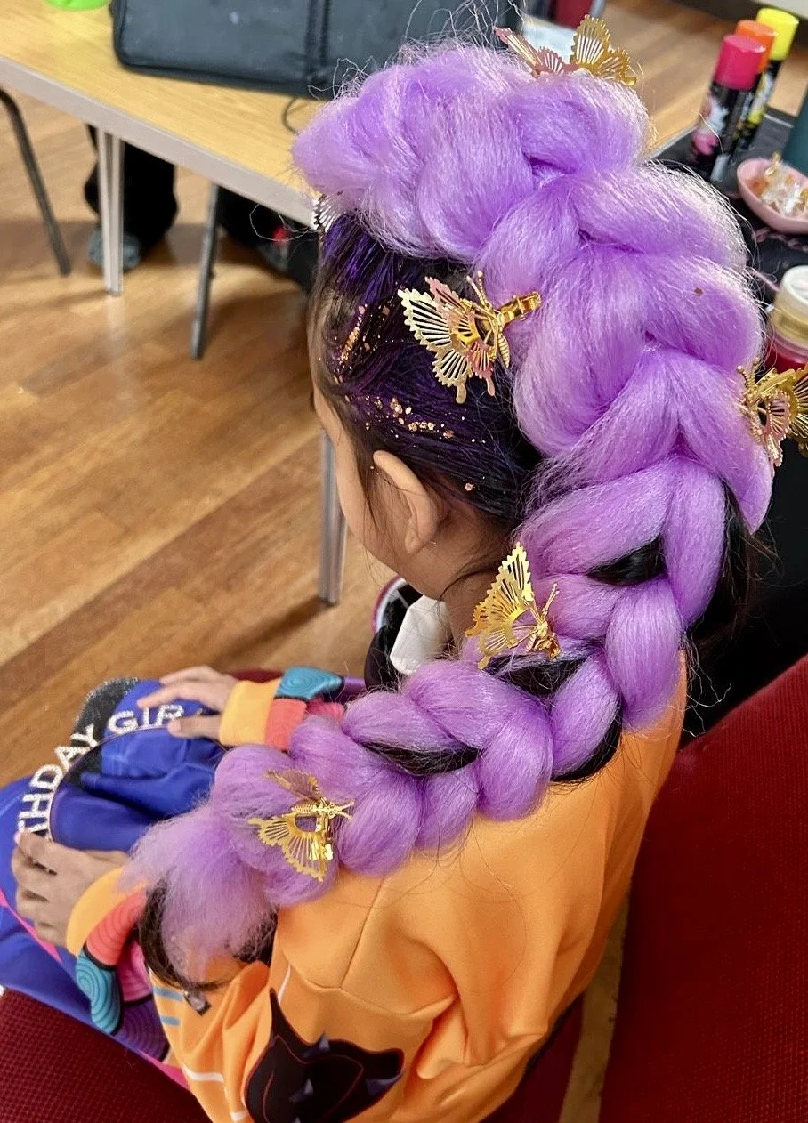 "Dragon braids styled at children’s party in Clapham"
