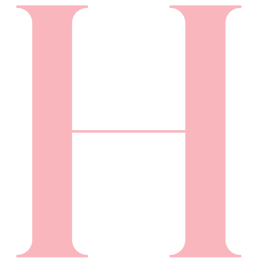 Large pink letter H on a white background