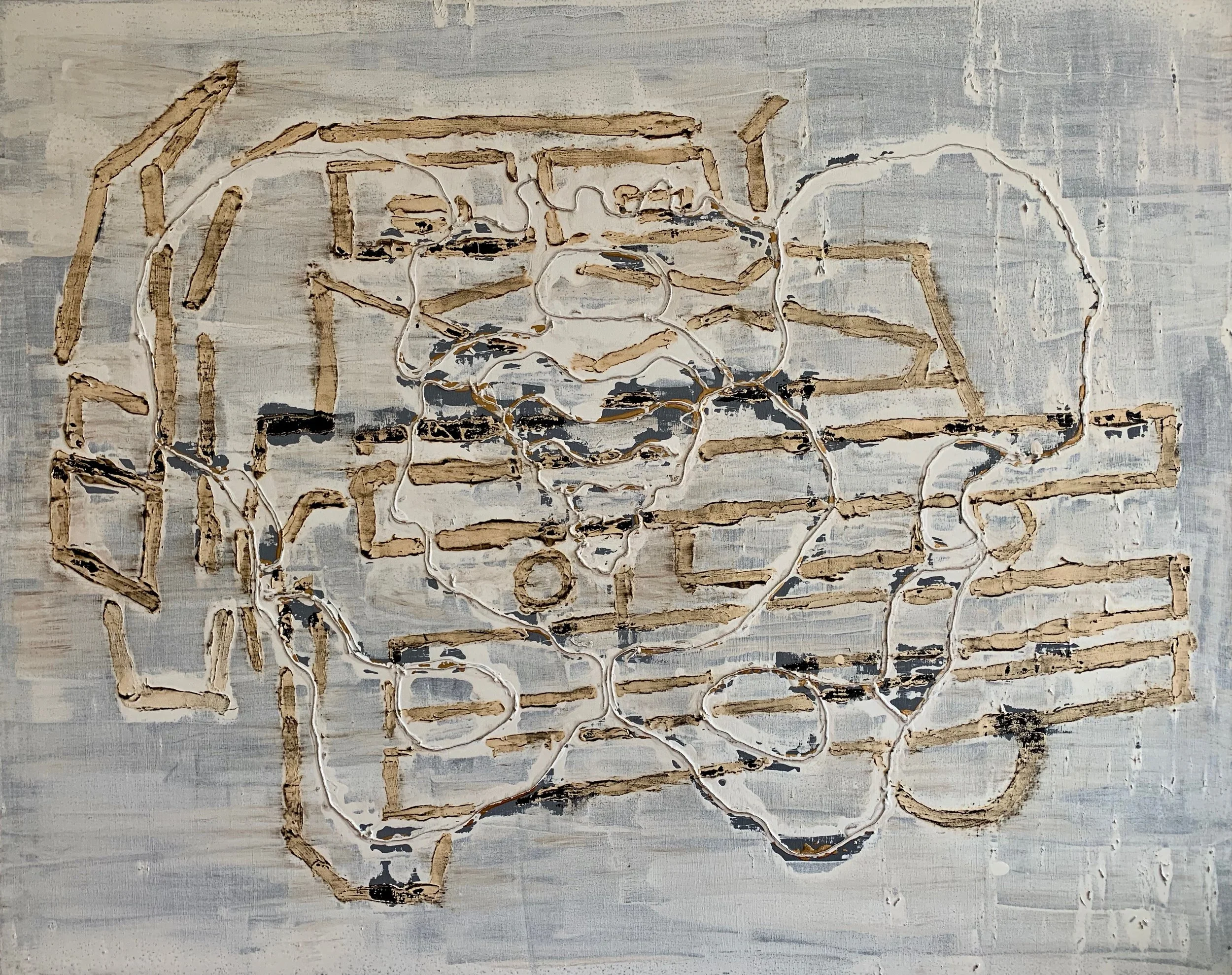 'Deliver' 2017. Acrylic and bitumen on canvas. 120cm x 150cm