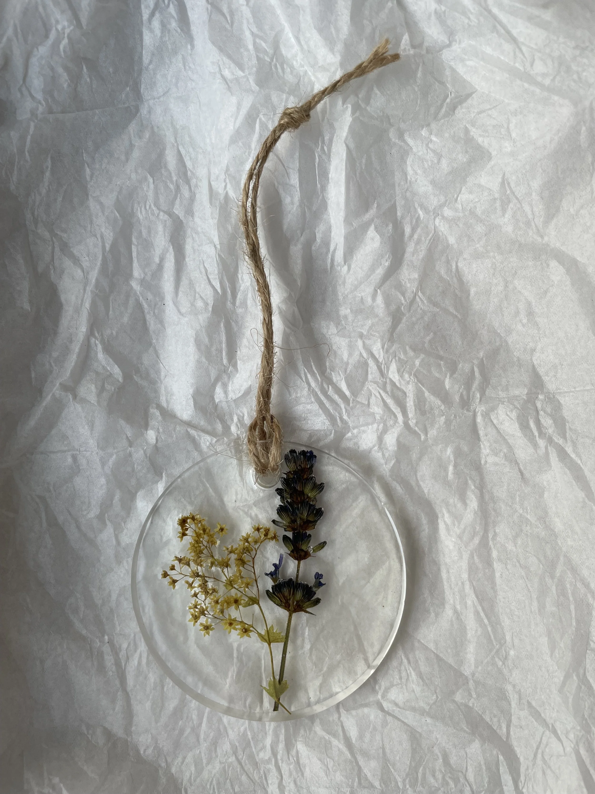 Lughnasa Pressed flower Decoration Lavender and Lady's Mantle