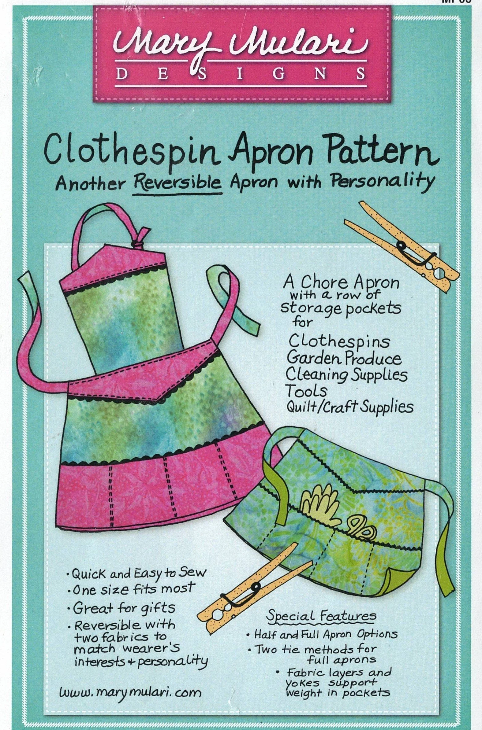 #2 A or B Mary Mulari's Clothespin Apron (One Size) $25-35 Options: Full or half apron.