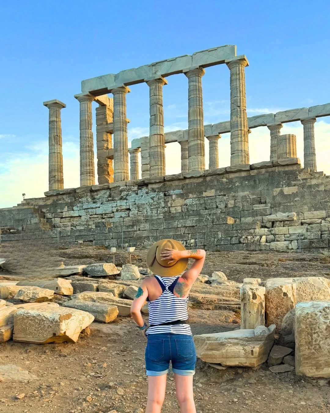 Ending my Greece trip at the Temple of Poseidon was the ultimate &ldquo;pinch me&rdquo; moment! ✨🏛️
 
There&rsquo;s something so powerful about standing among these marble columns at Cape Sounion while the sun dips into the sea. 🌊
 
It was the perf