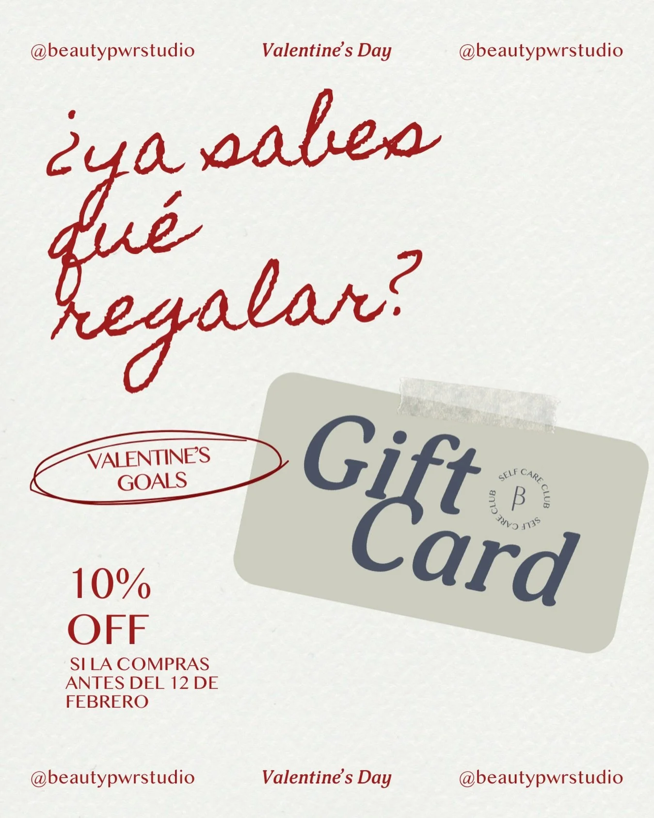 &iquest;Sigues en busca de regalo para este 14 de febrero? L&uacute;cete con una de nuestras Gift Cards. 👌🏼❤️💕🥰

T&uacute; eliges el monto: $500, $1,000 o $2,000. V&aacute;lida para usarse en cualquiera de nuestros servicios (mani, pedi, masajes,