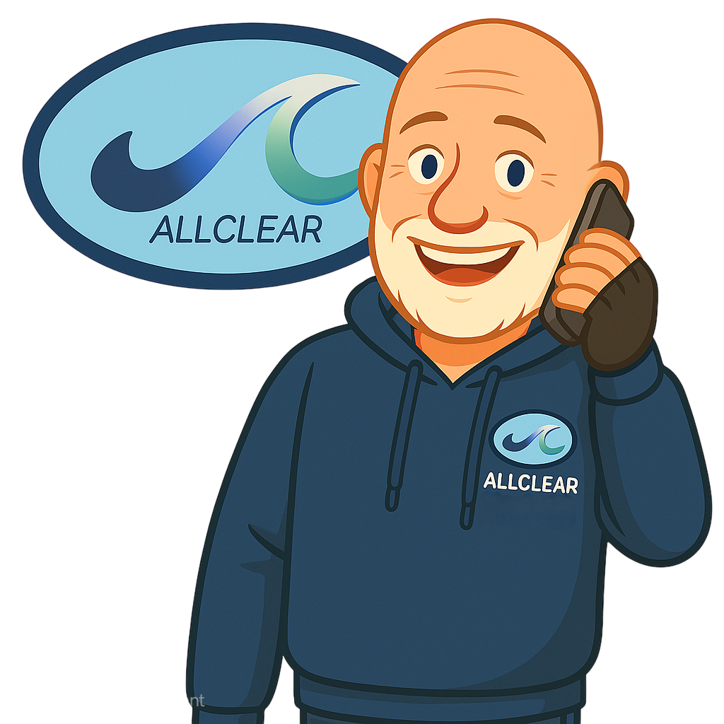 cartoon man with beard on a phone call talking to clients