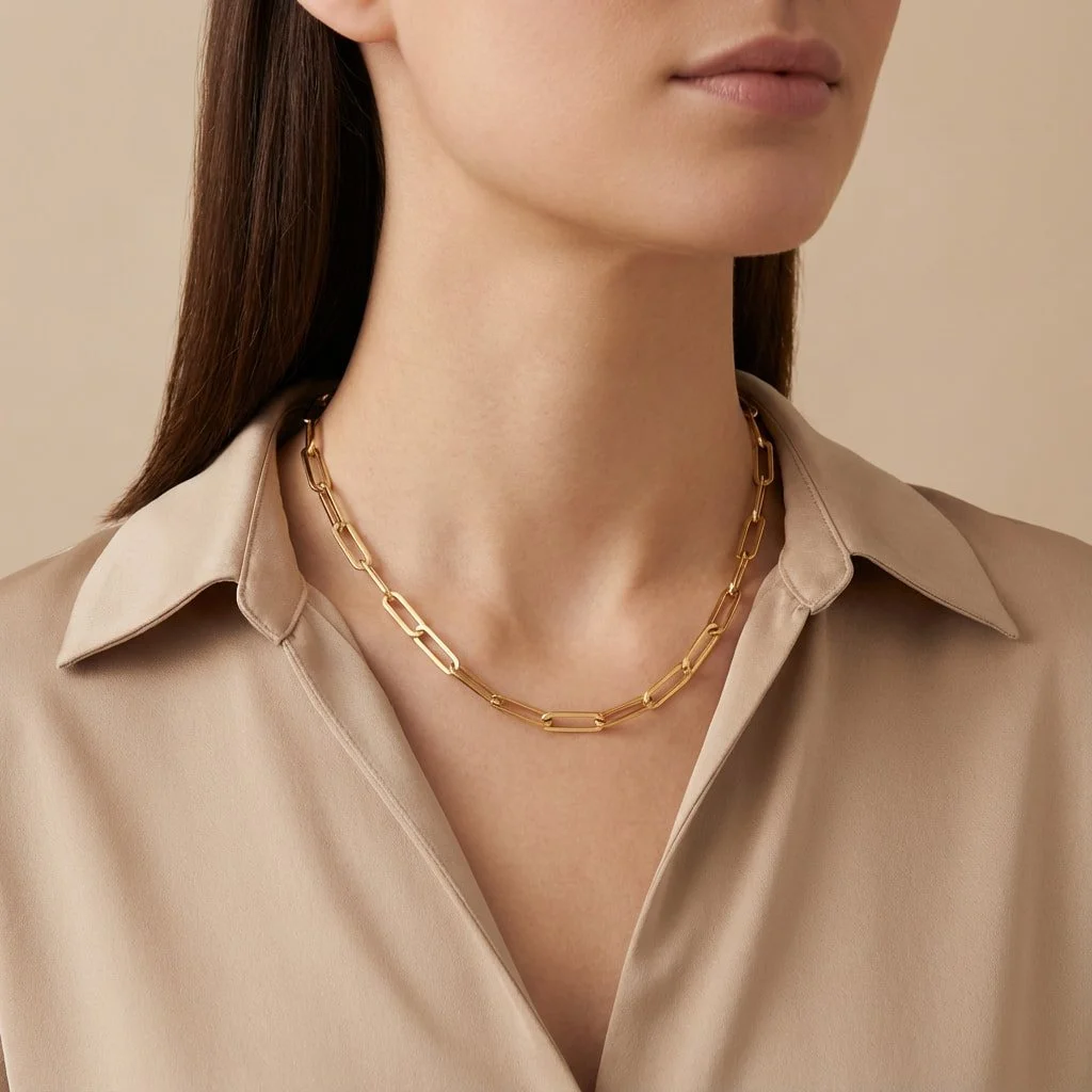 18K Yellow Gold Paperclip Chain Pendant (4.27g)