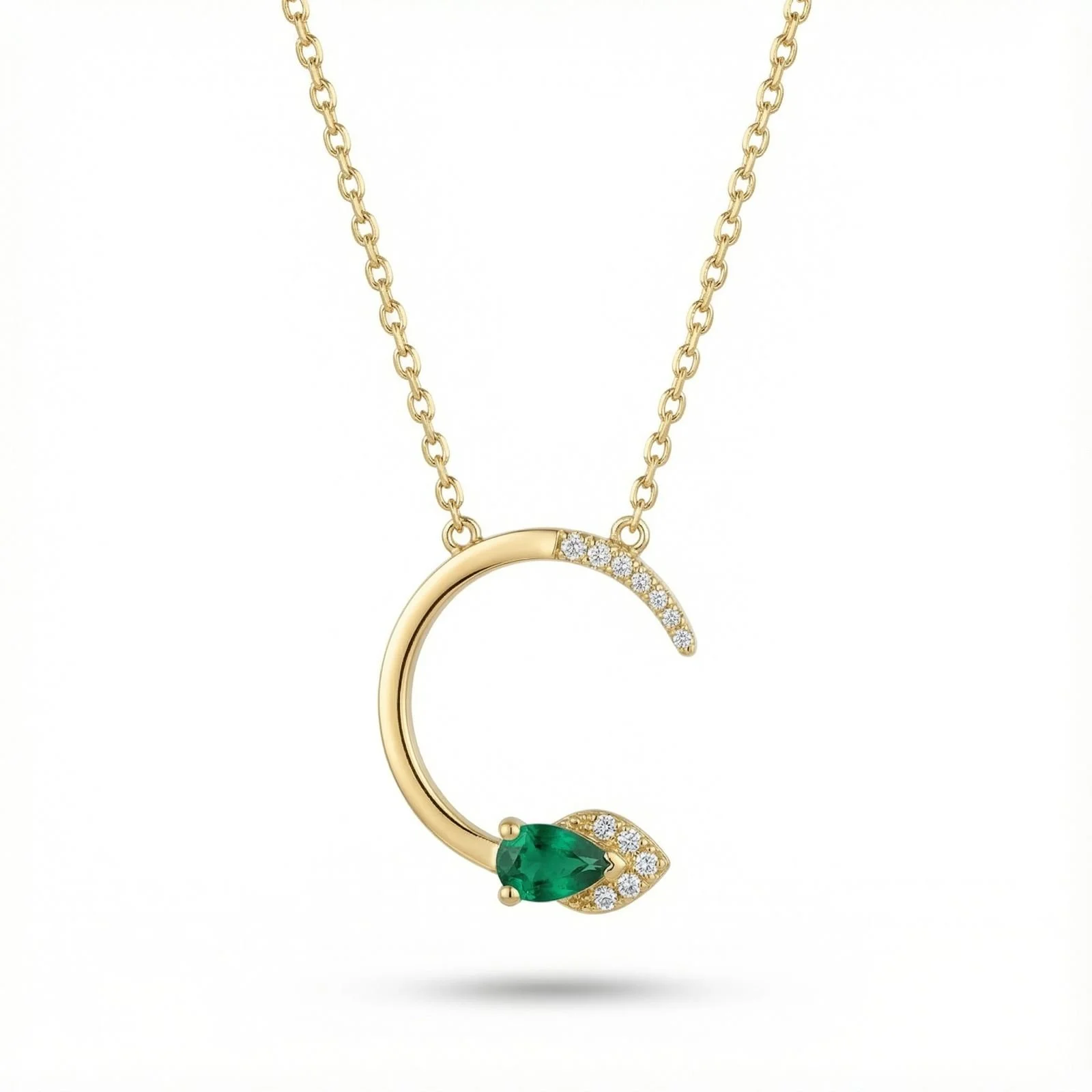 18K Yellow Gold & Diamond With Emerald Pendant (0.08ct) (3.52g)
