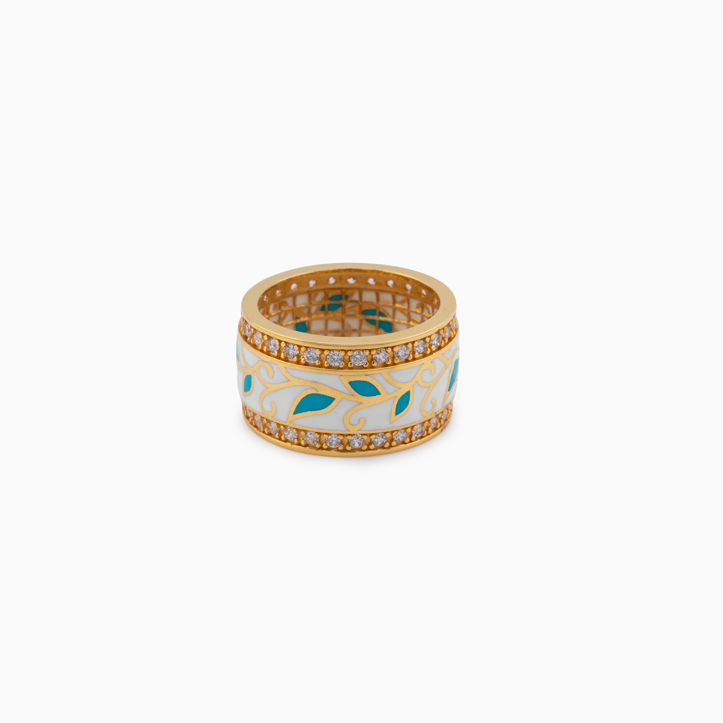 18K Yellow Gold Floral Enamel Ring (7.77g)