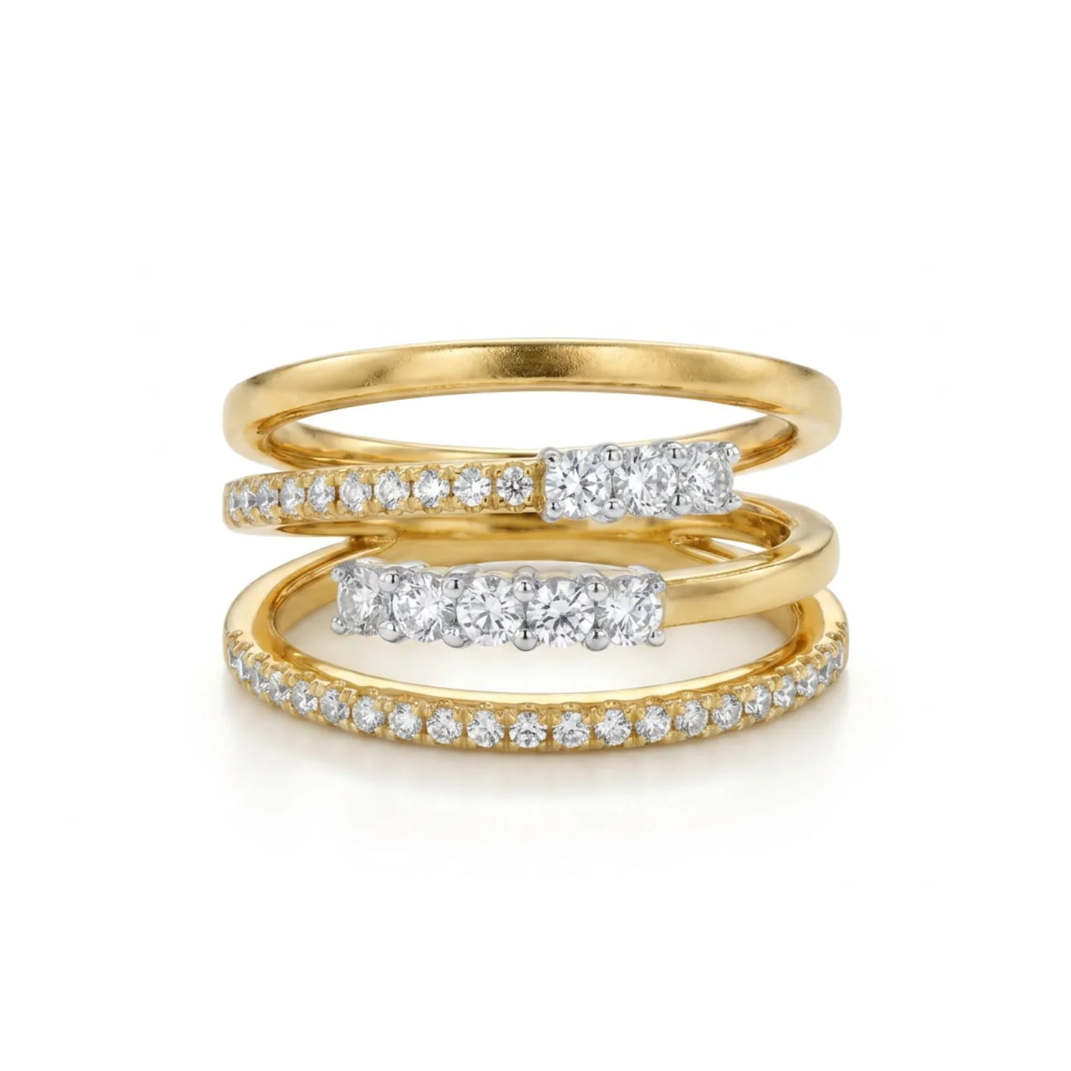 18K Yellow Gold & Diamond Triple Row Ring (0.55ct) (5.97g)