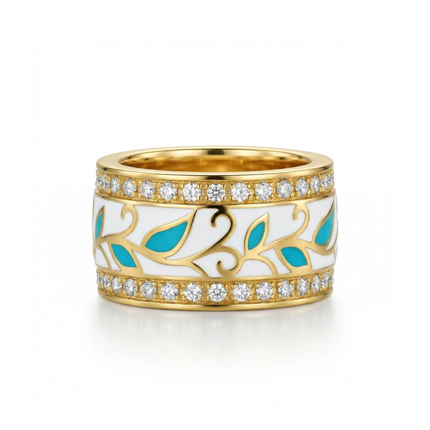 18K Yellow Gold Floral Enamel Ring (7.77g)