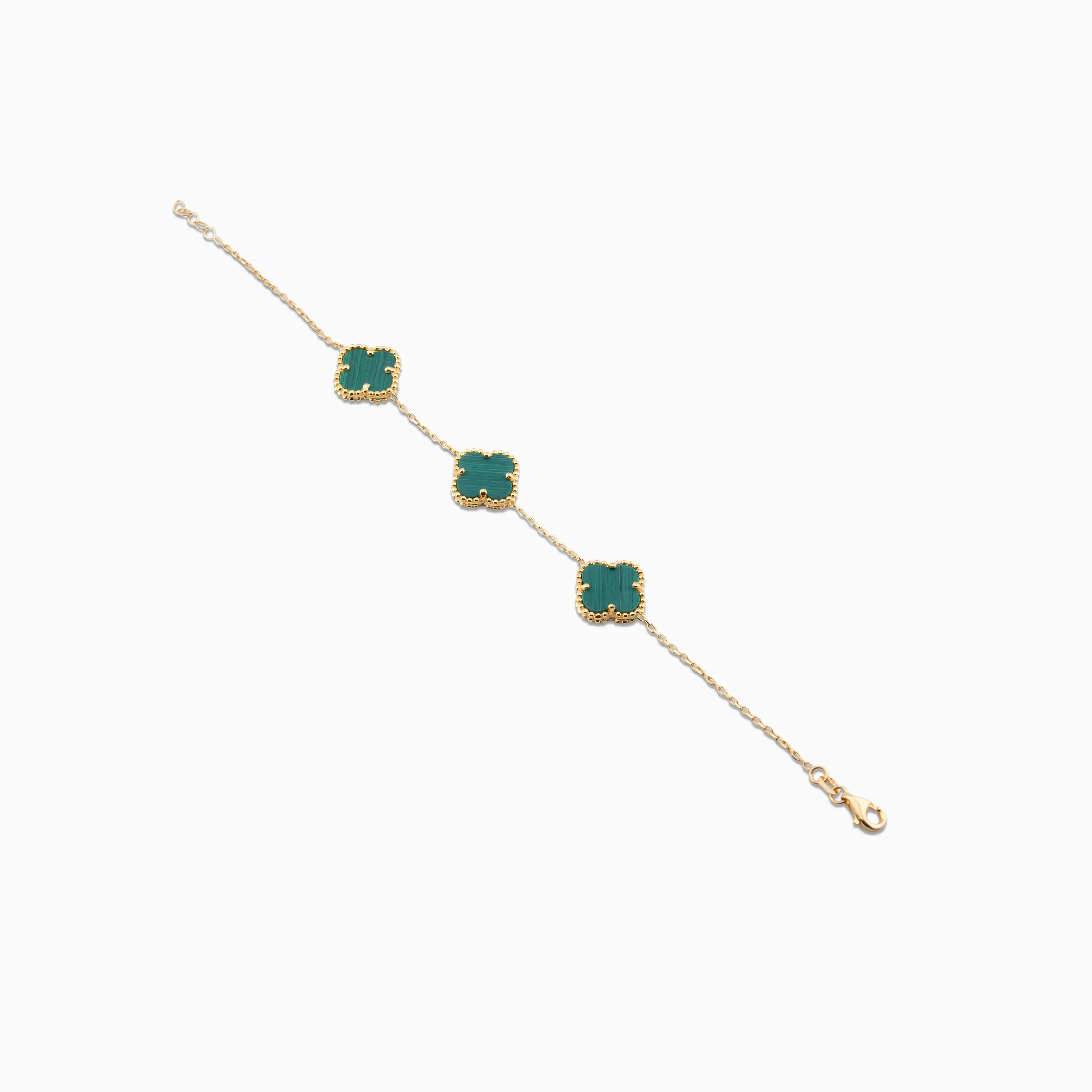 18K Yellow Gold Green Van Cleef Inspired Bracelet (4.82g)