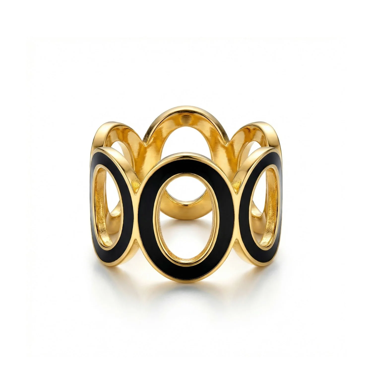 18K Yellow Gold Black Enamel Open Circle Ring (5.04g)