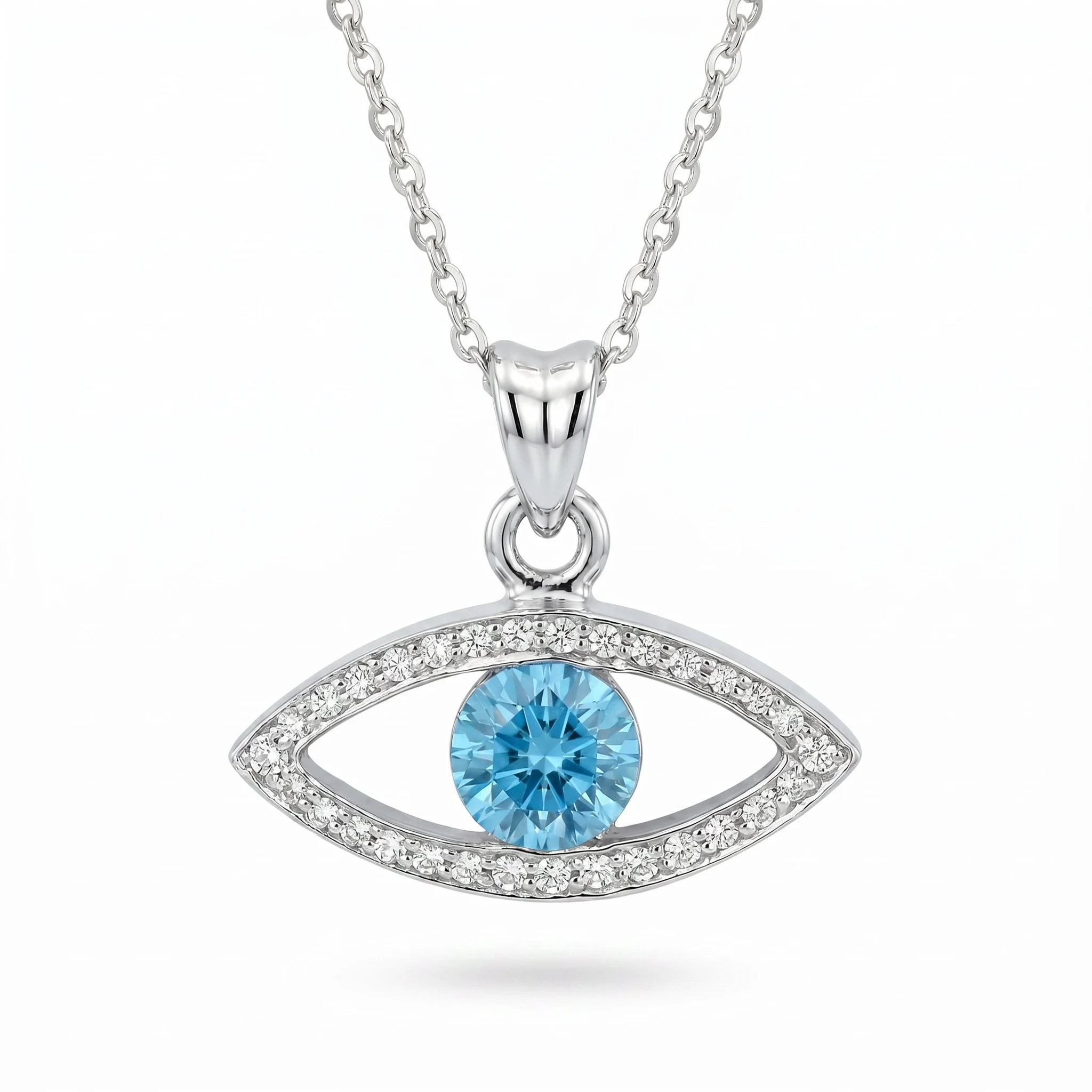 18K White Gold & Diamond Blue Topaz Eye Pendant (0.38ct) (8.98g)