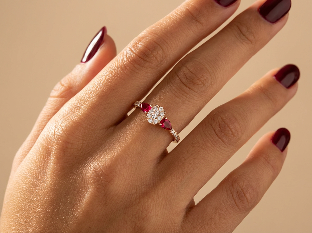 18K Rose Gold & Diamond With Ruby Ring (0.25ct)