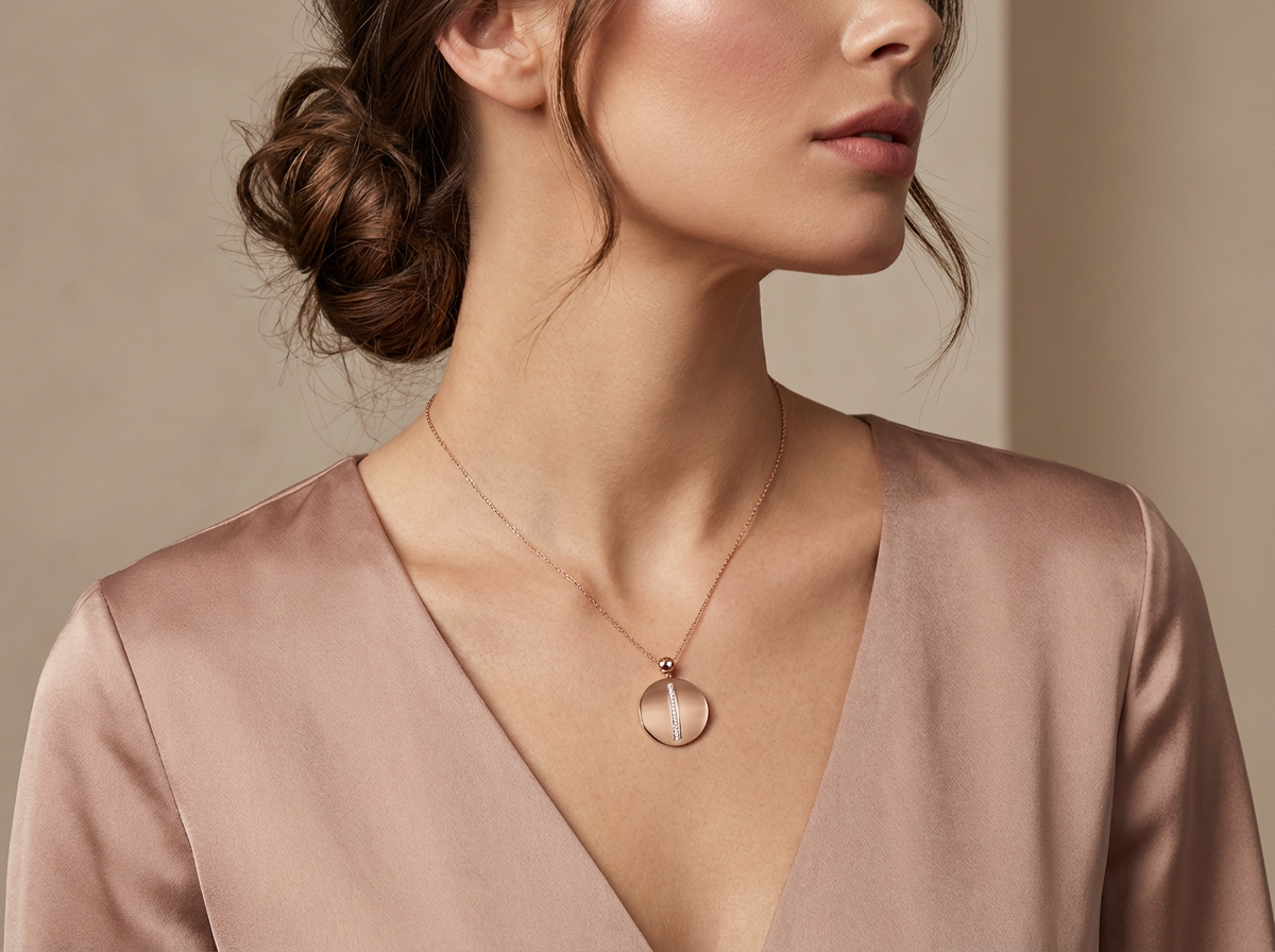 18K Rose Gold & Diamond Satin Circle Pendant (0.15ct)