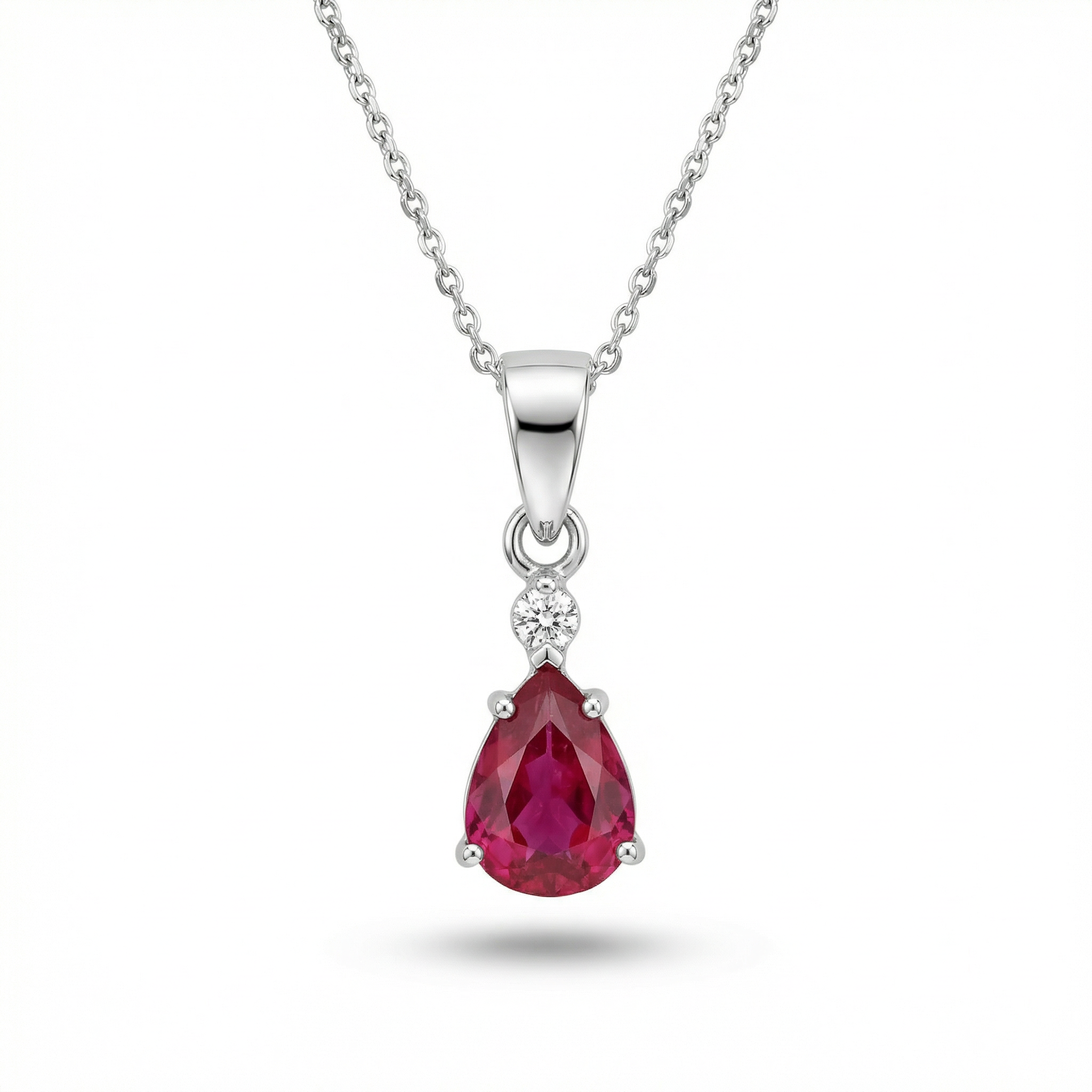 18K White Gold & Diamond With Ruby Pendant (0.04ct) (2.60g)