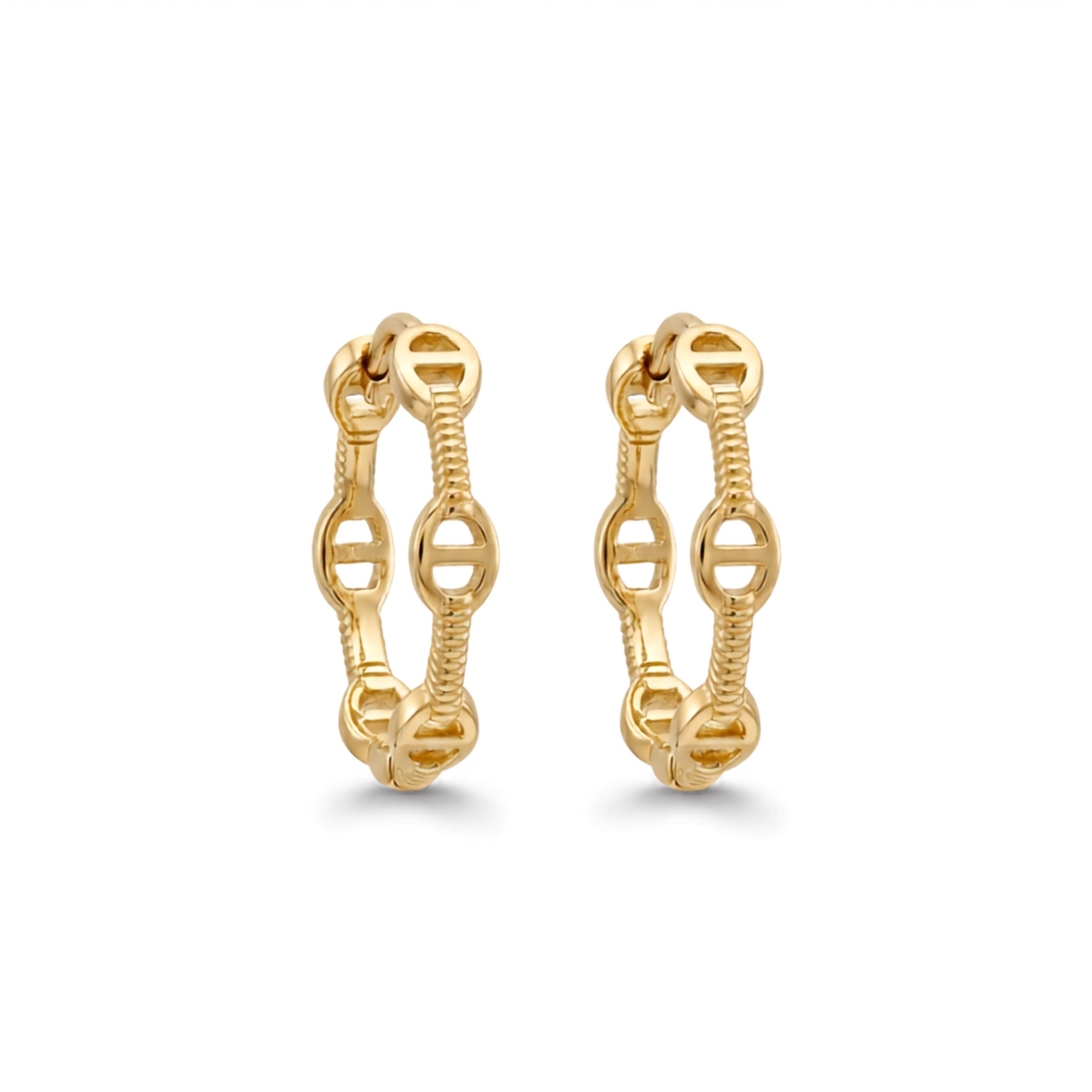 18K Yellow Gold Mariner Link Hoop Earrings (3.08g)