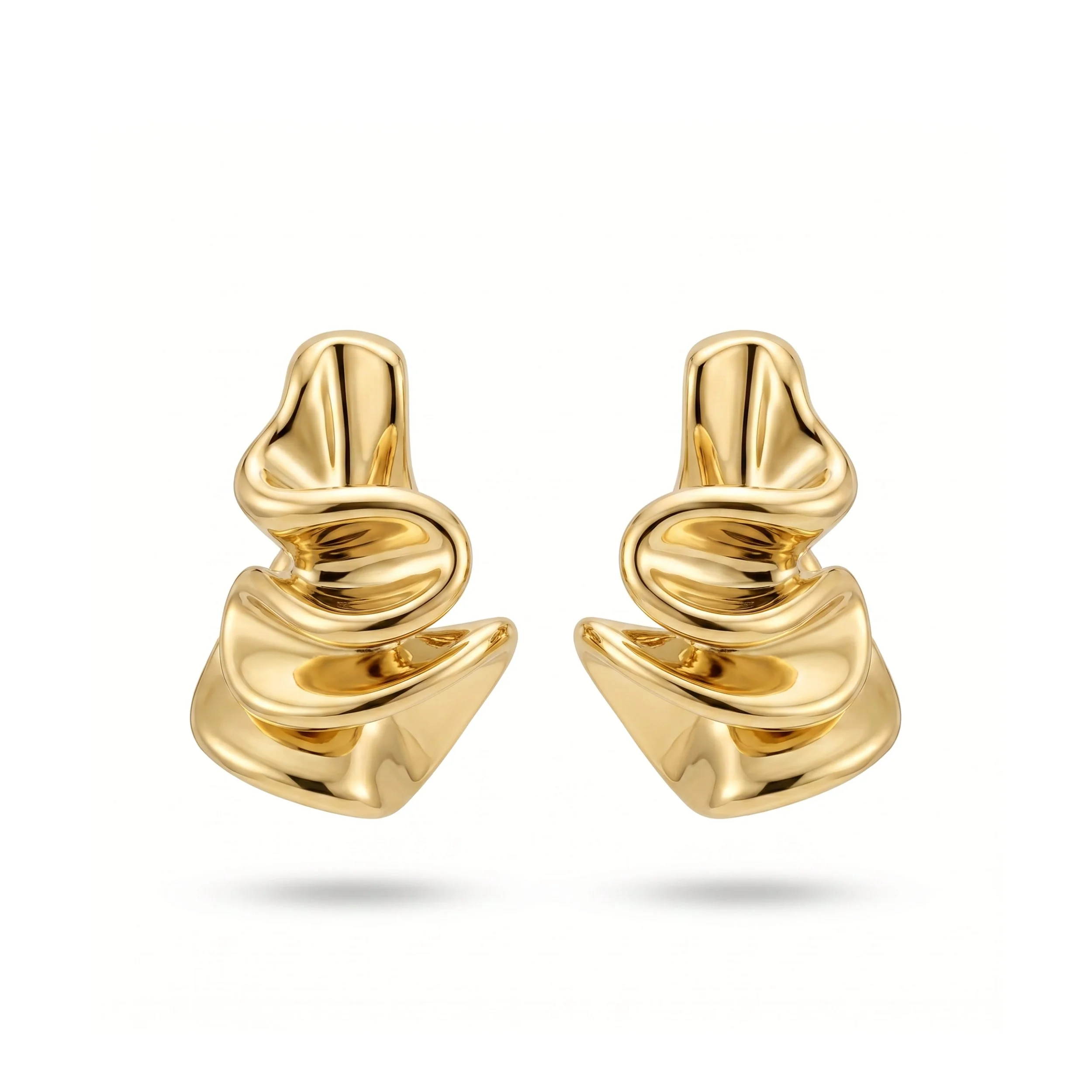 18K Yellow Gold Sculpted Wave Earrings (7.78g)