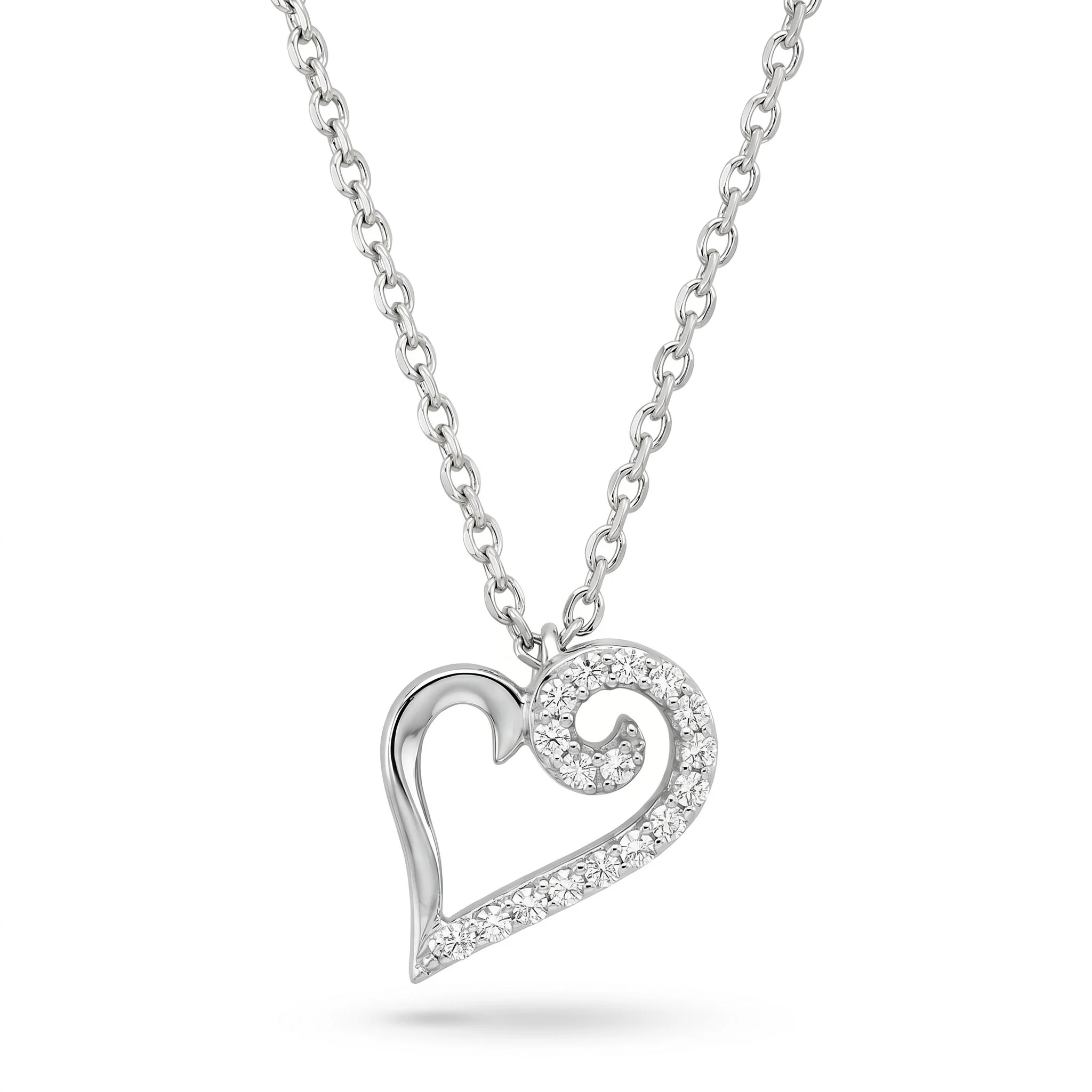 18K White Gold & Diamond Heart Swirl Pendant (0.22ct) (2.36g)