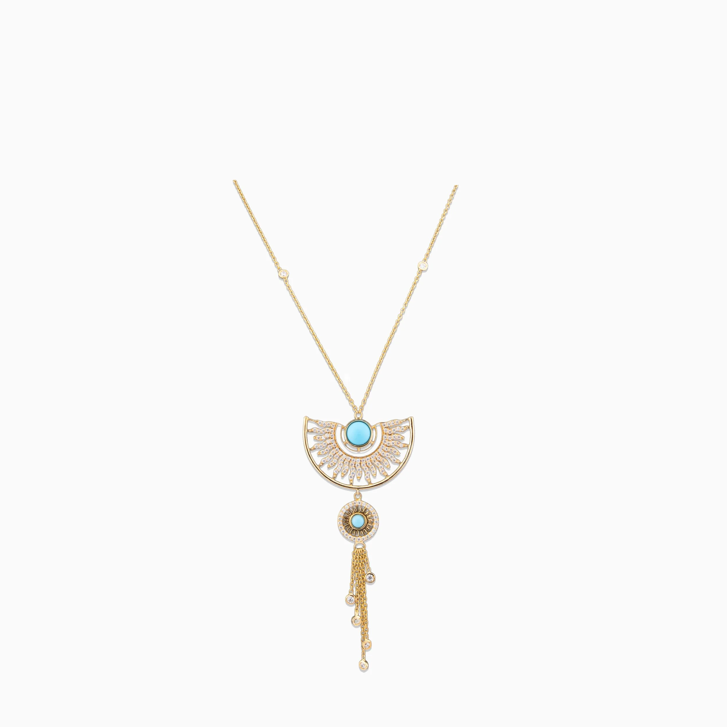 18K Yellow Gold Turquoise Sunburst Cascade Pendant (10.43g)