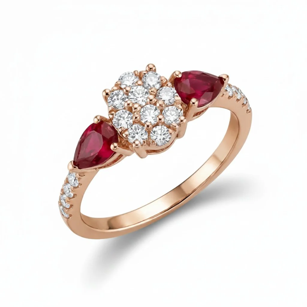 18K Rose Gold & Diamond With Ruby Ring (0.25ct) (2.42g)