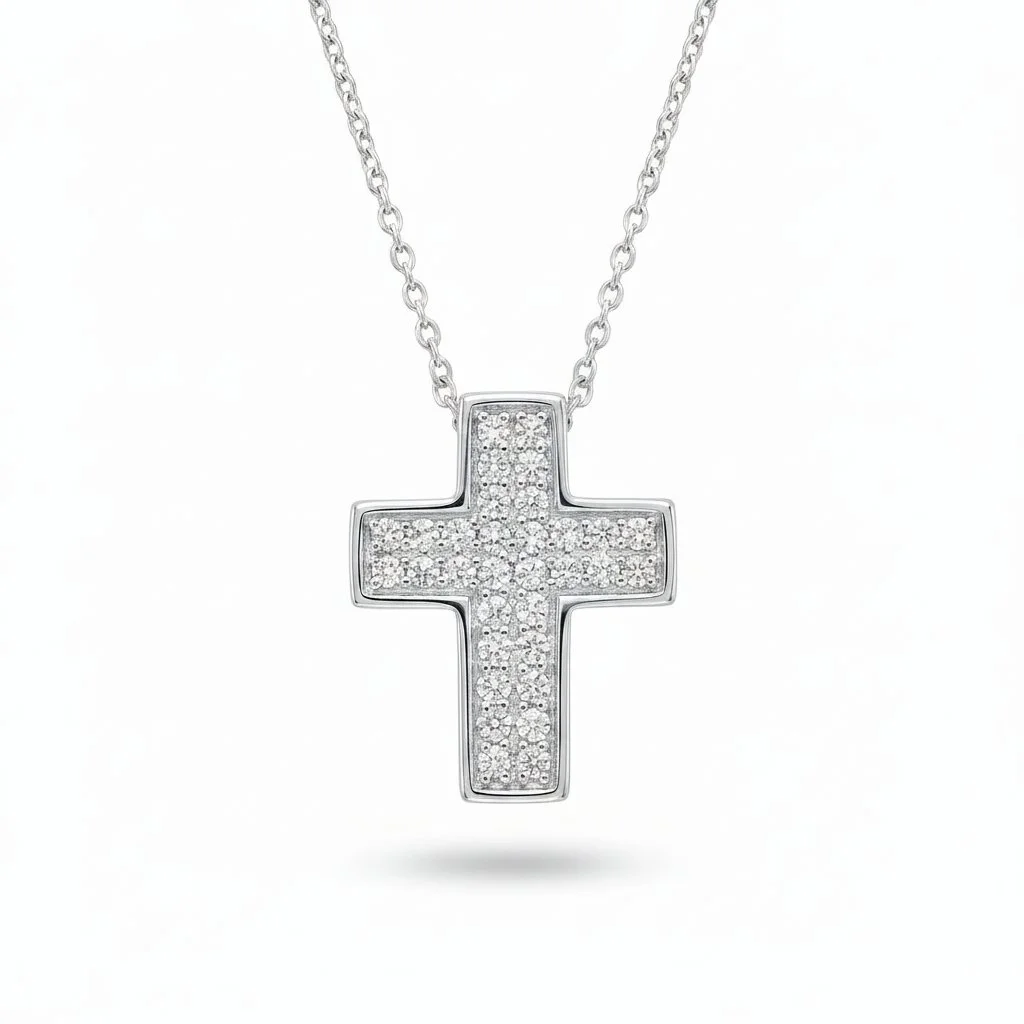 18K White Gold & Diamond Cross Pendant (0.16ct) (3.43g)