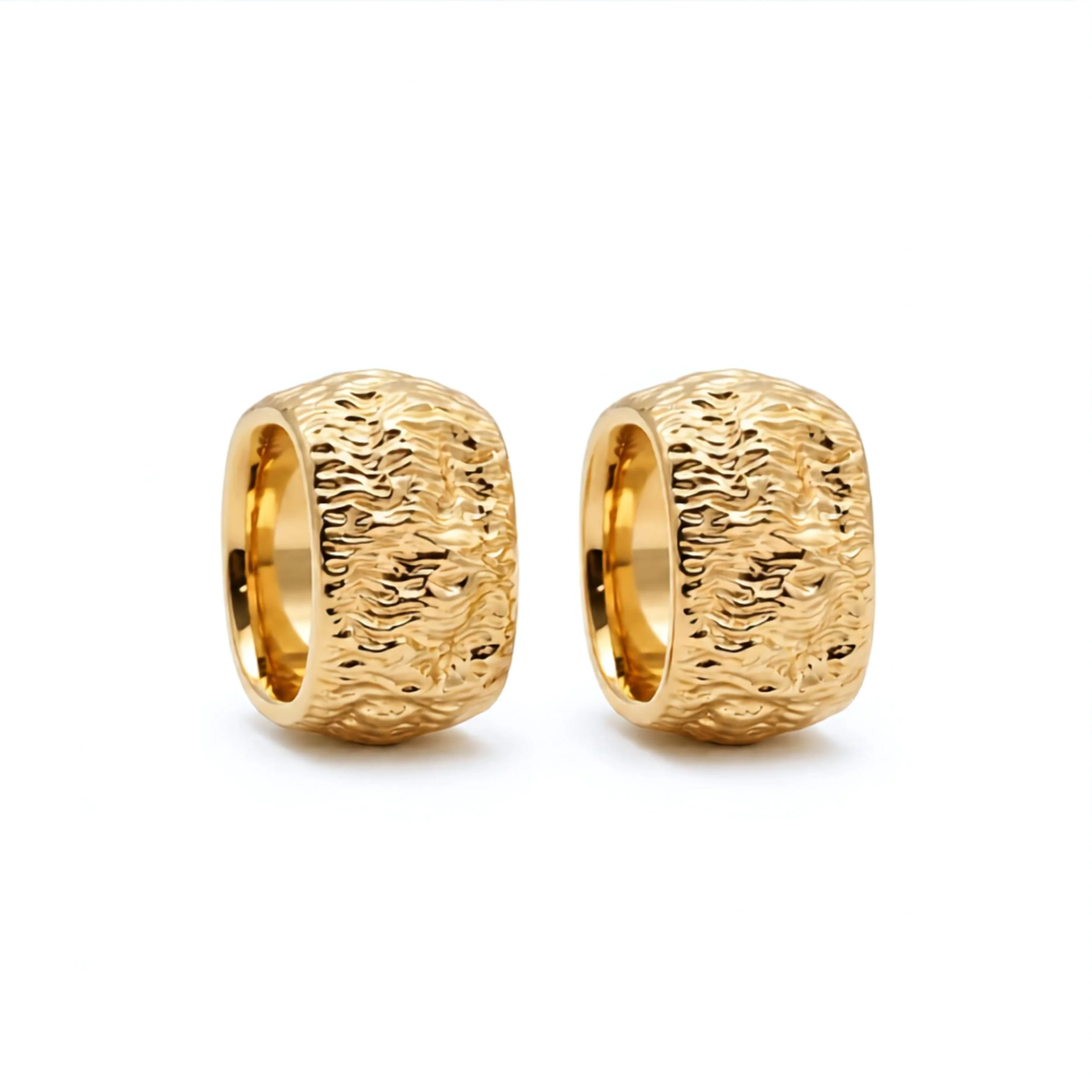 18K Yellow Gold Textured Wide Huggie Earrings (7.27g)