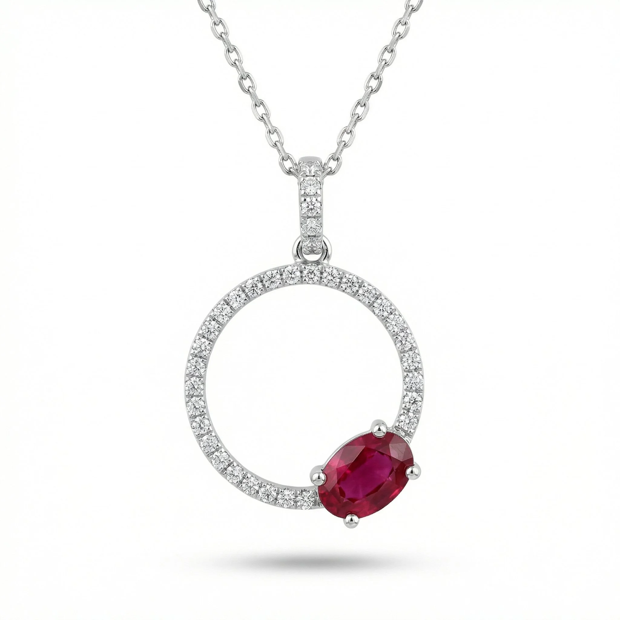 18K White Gold & Diamond With Ruby Pendant (0.18ct) (2.96g)