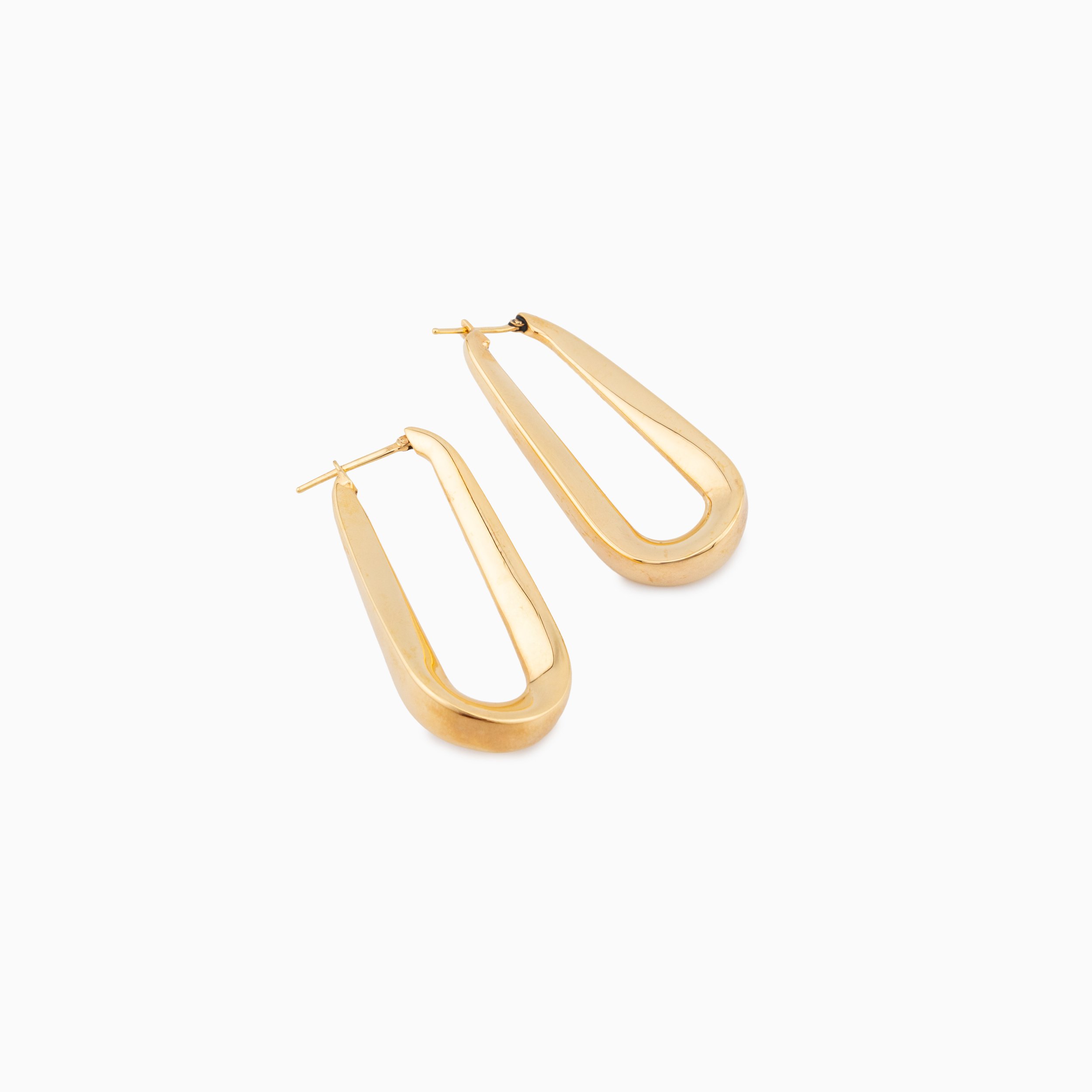 18K Yellow Gold Elongated Hoop Earrings (6.40g)