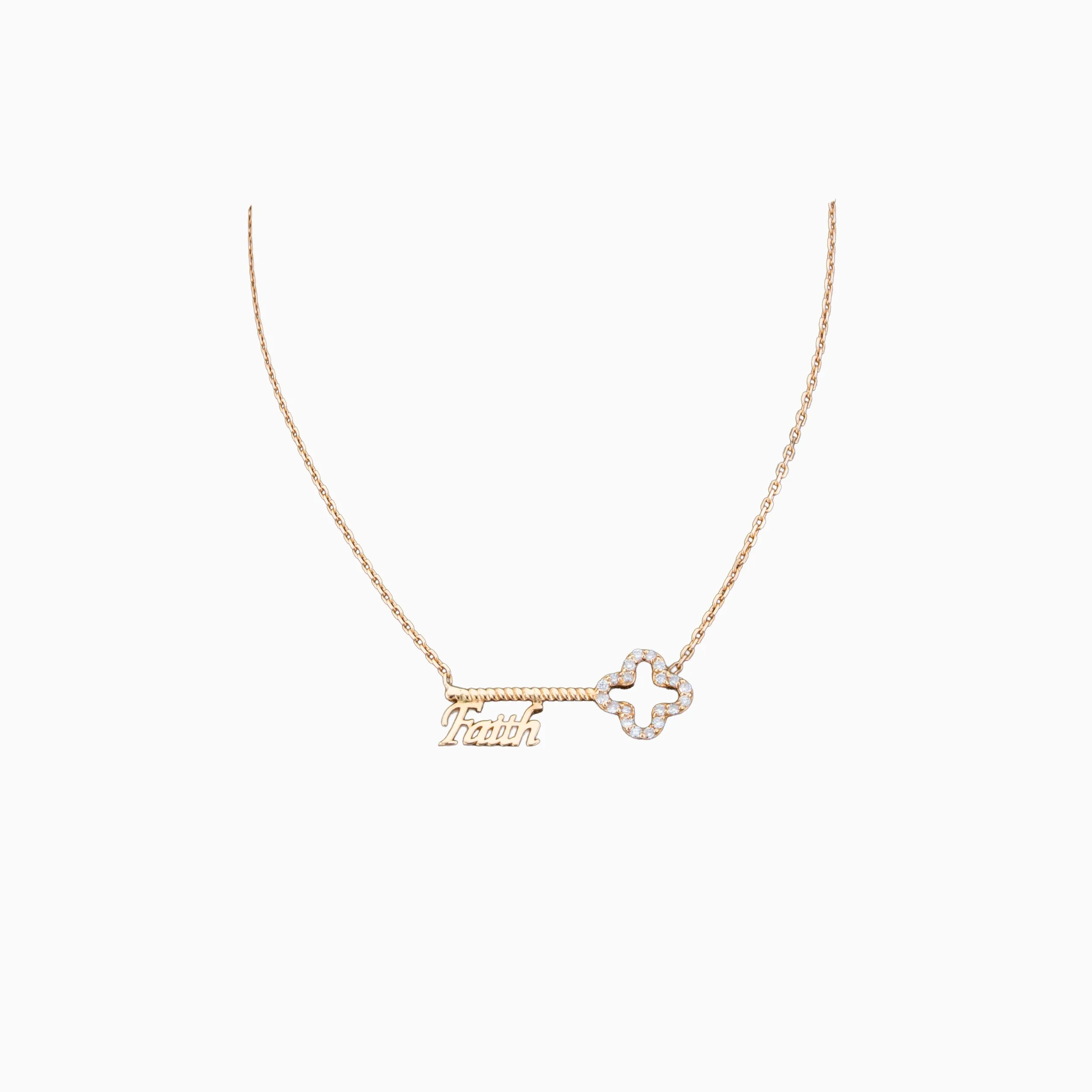 18K Rose Gold & Diamond Faith Key Pendant (0.10ct)