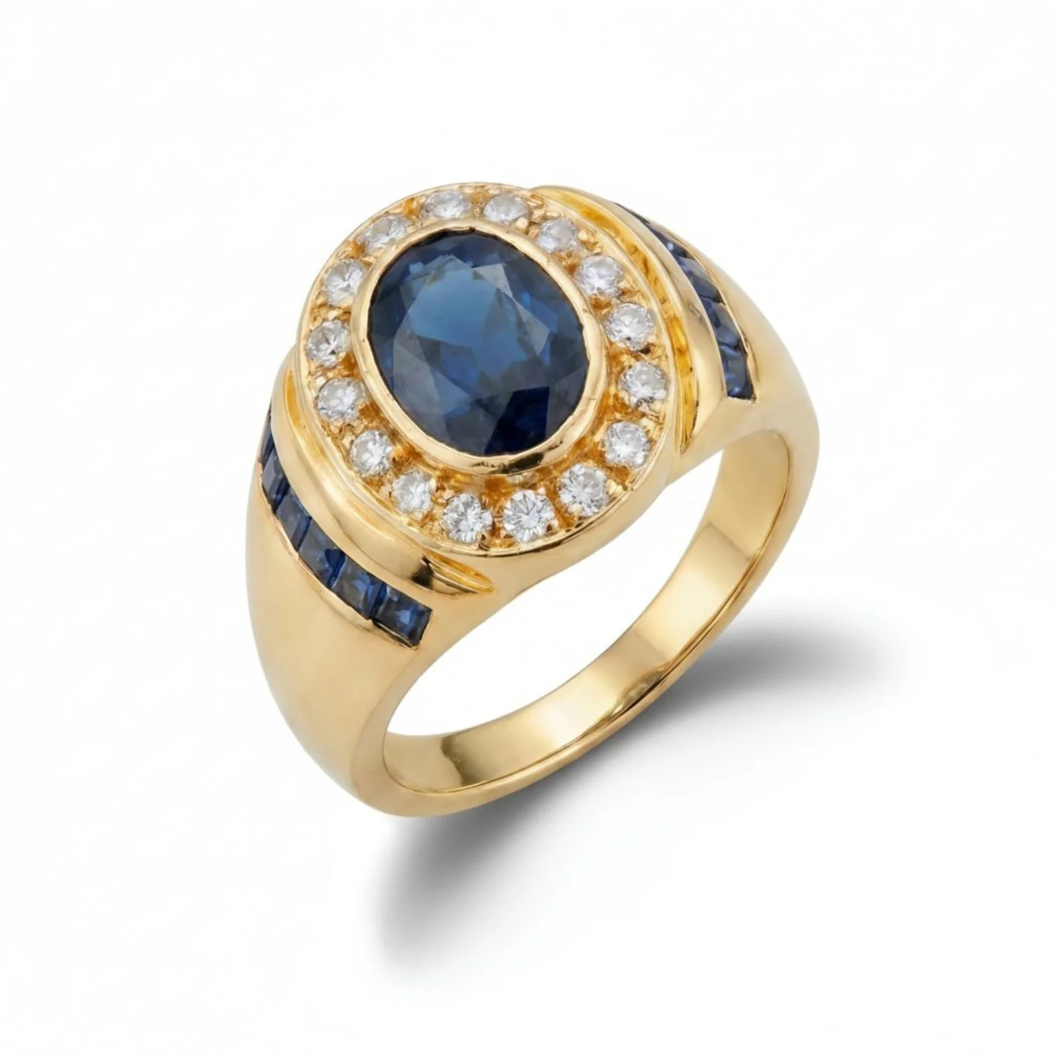 18K Yellow Gold & Diamond Midnight Sapphire Ring (0.48ct) (8.05g)