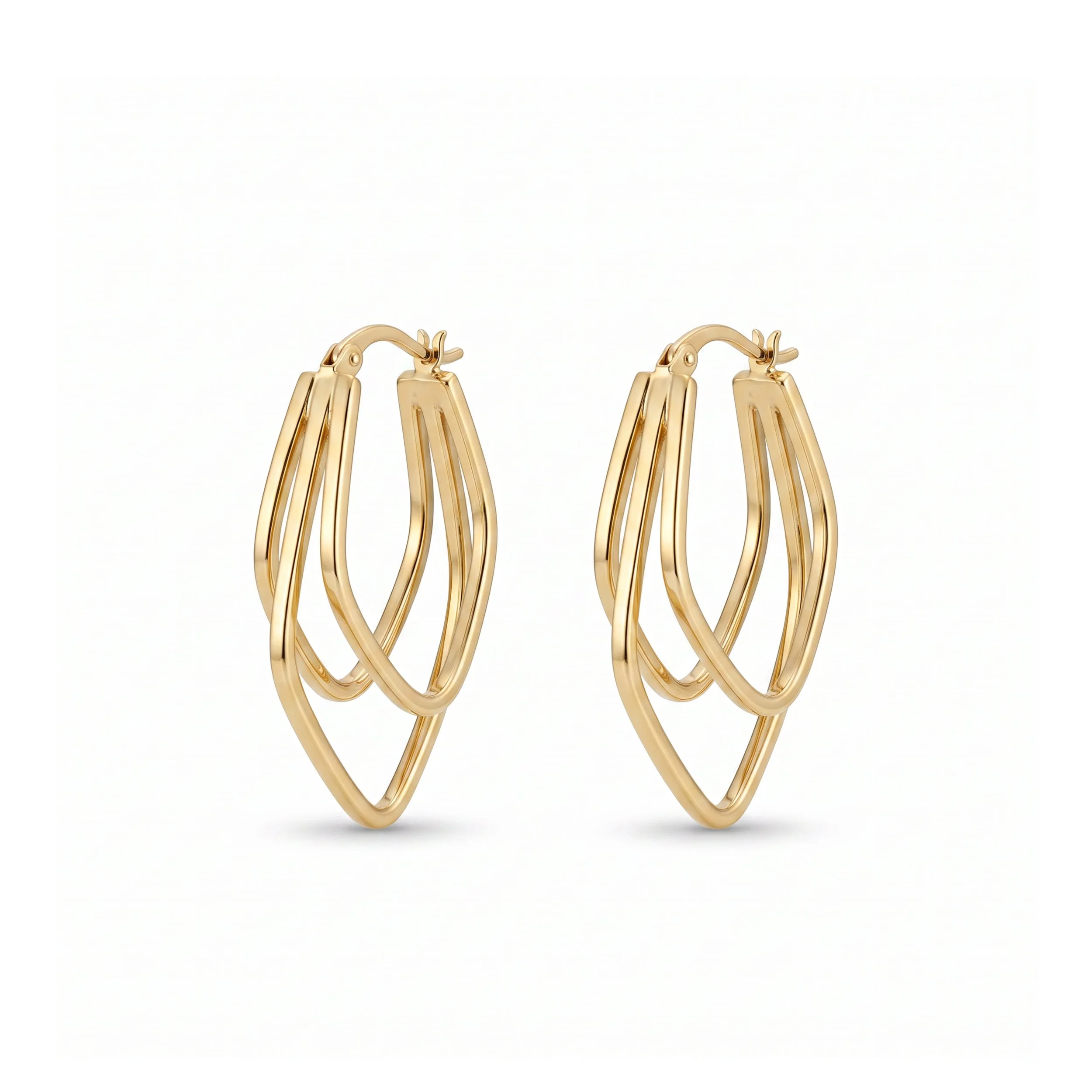 18K Yellow Gold Triple Pointed Hoop Earrings (4.15g)