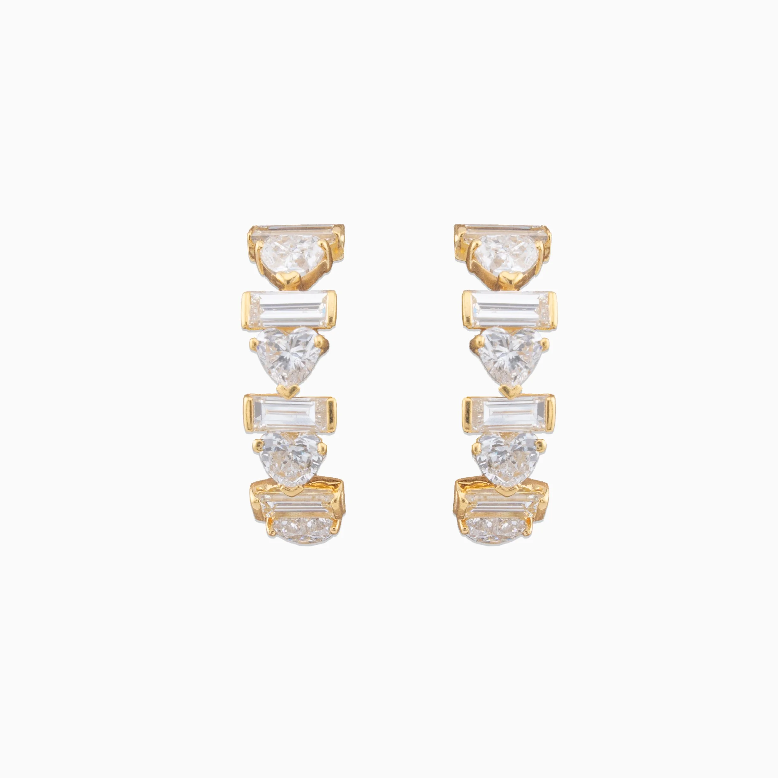 18K Yellow Gold & Diamond Heart & Baguette Earrings (4.80ct)