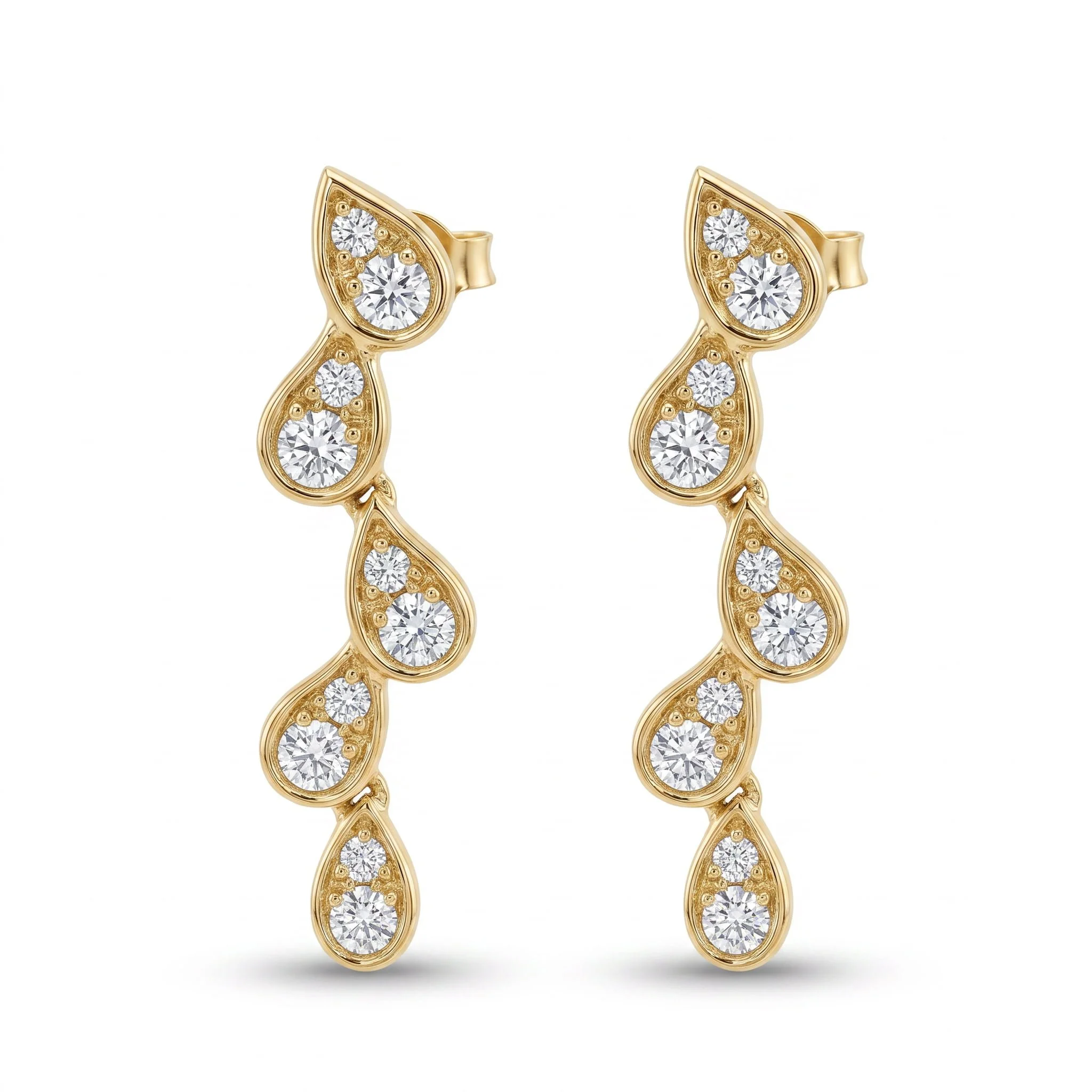 18K Yellow Gold & Diamond Teardrop Earrings (0.21ct) (2.58g)