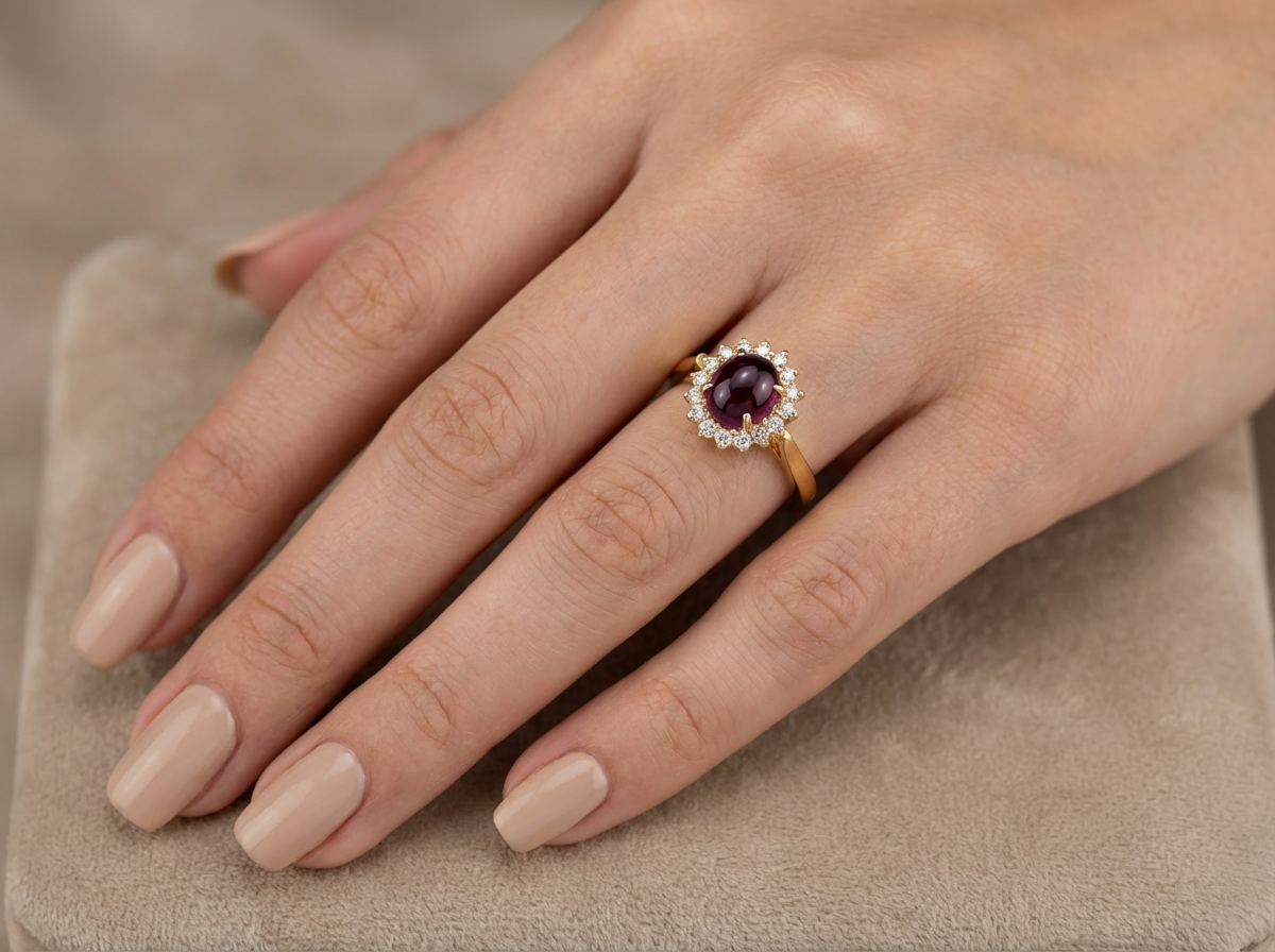 18K Yellow Gold & Diamond Royal Garnet Ring (0.28ct)