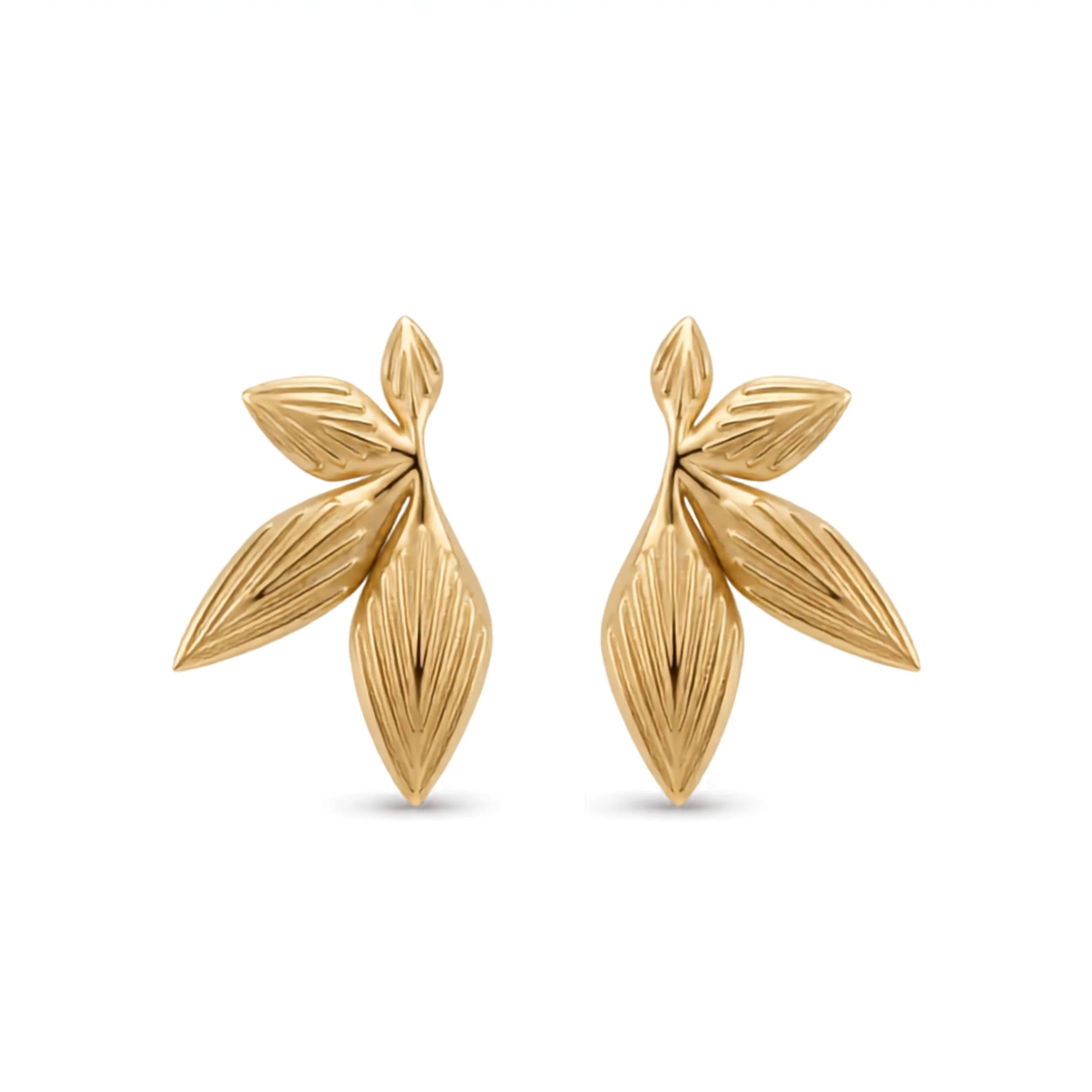 18K Yellow Gold Leaf Cluster Earrings (4.70g)