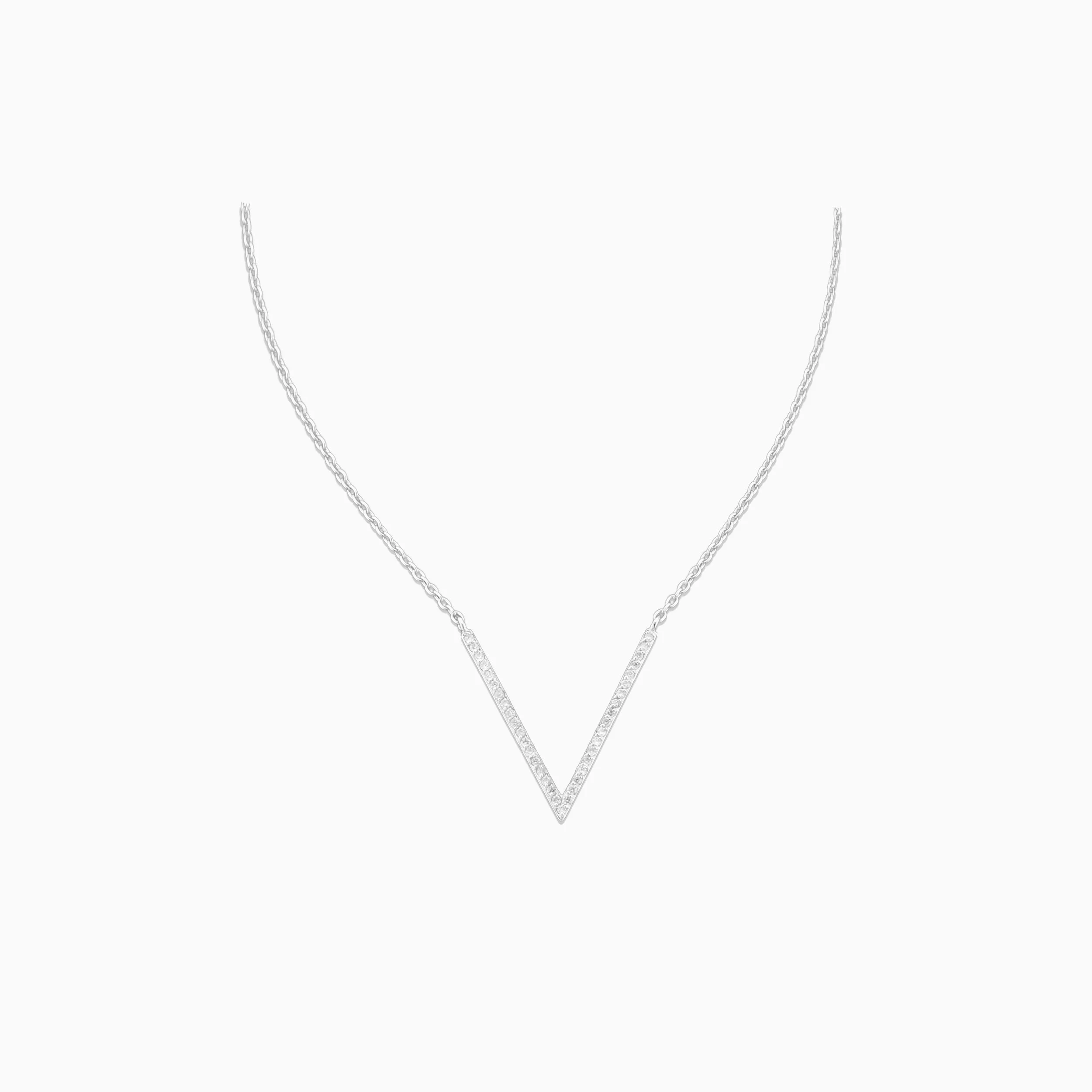 18K White Gold & Diamond V Line Pendant (0.15ct)