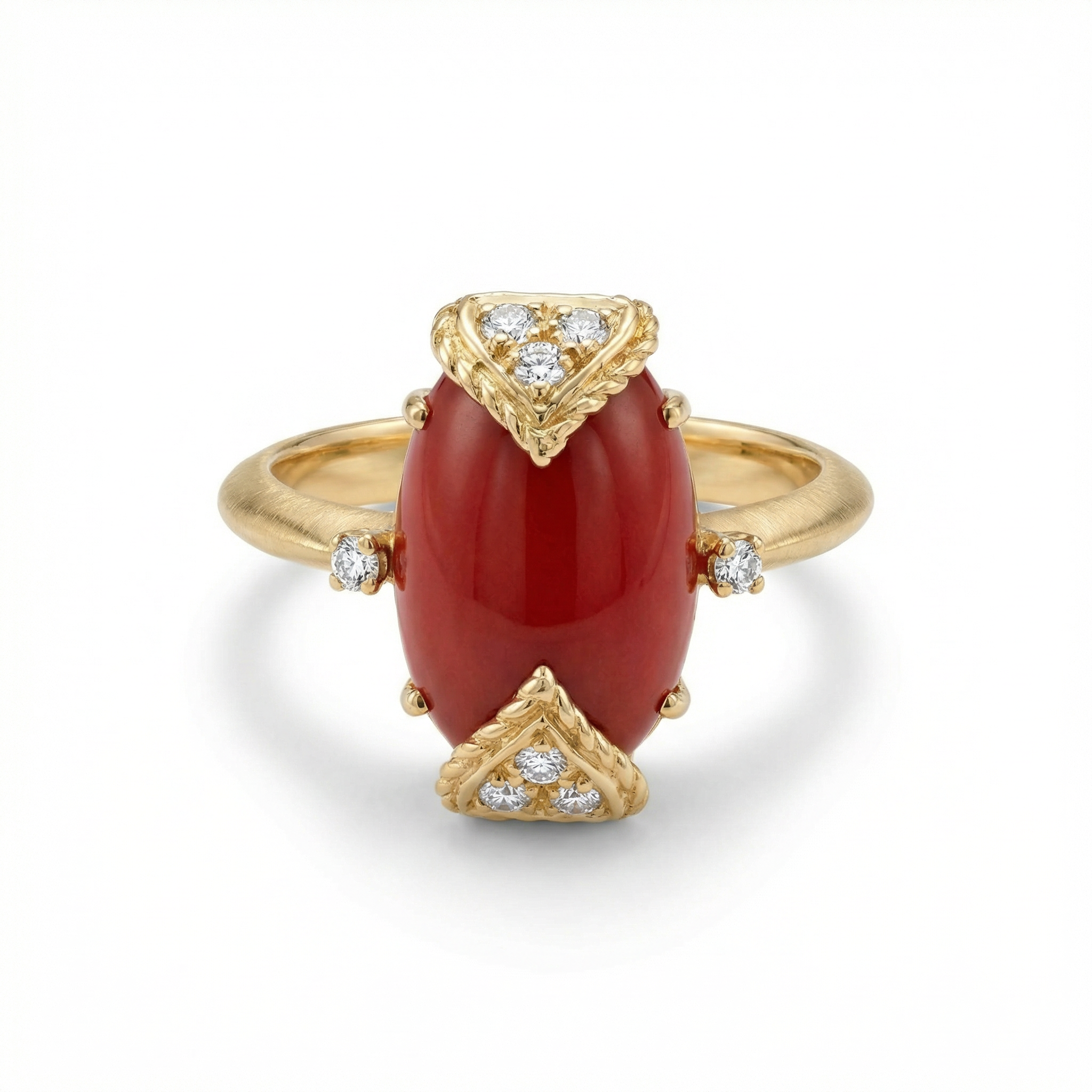 18K Yellow Gold & Diamond Red Coral Ring (0.65ct) (7.65g)
