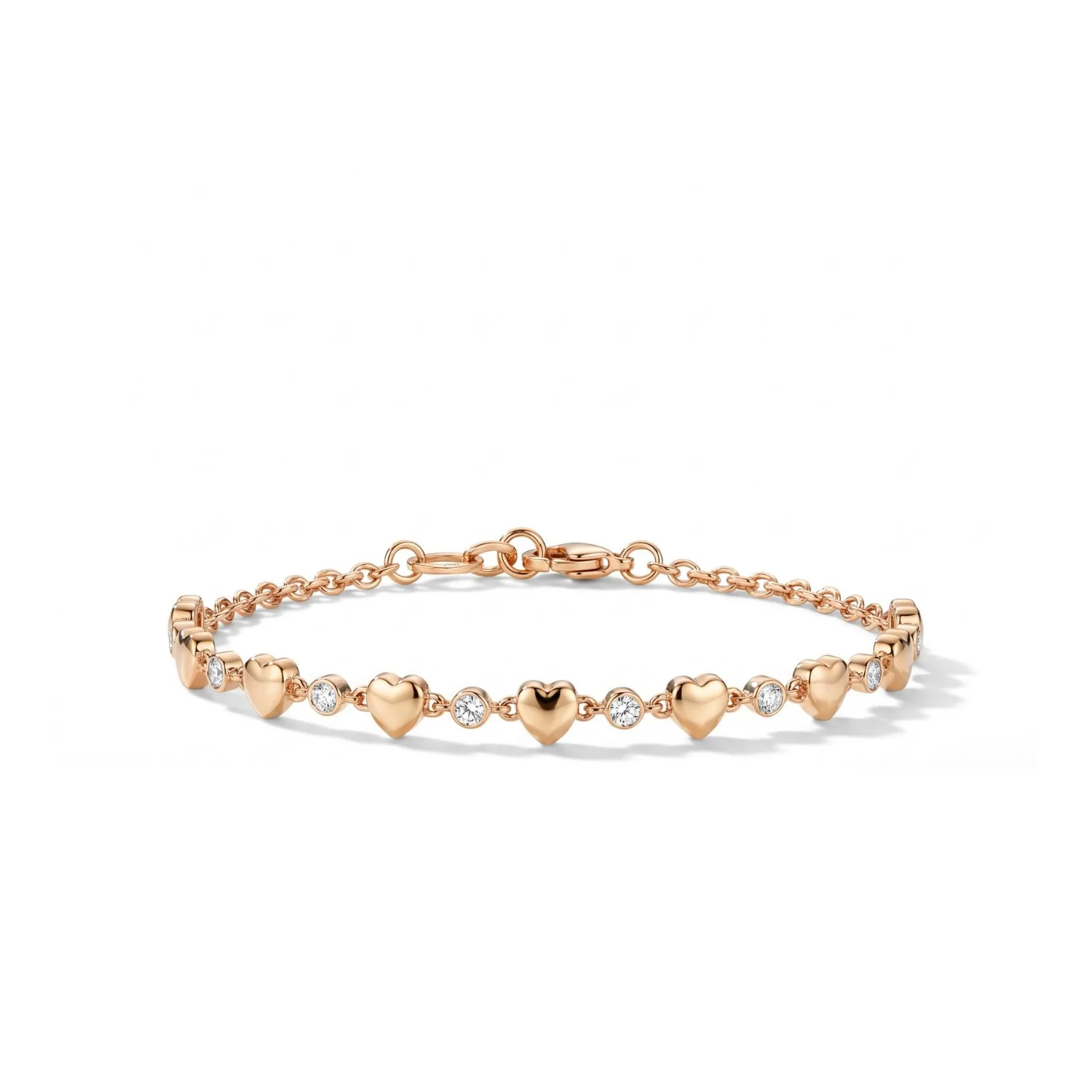 18K Rose Gold & Diamond Heart Station Bracelet (0.18ct) (3.37g)