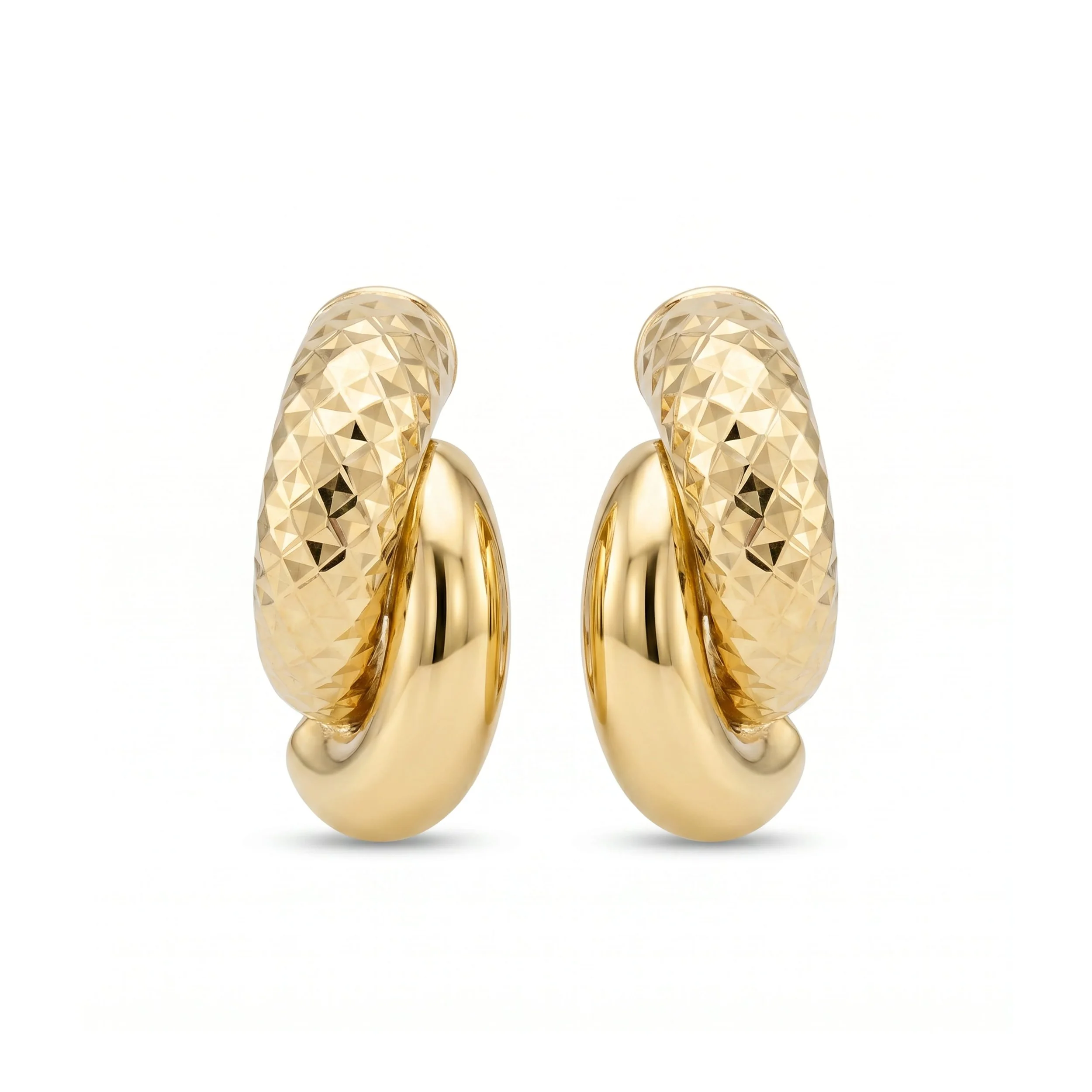 18K Yellow Gold Diamond-Cut Twist Huggie Earrings (4.30g)