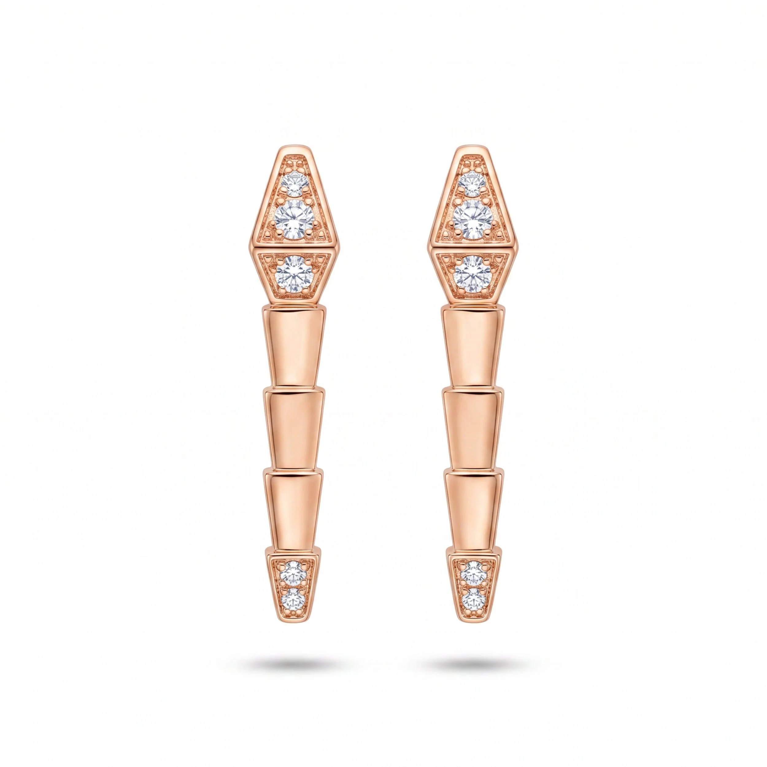 18K Rose Gold & Diamond Bulgari Inspired Serpent Bar Earrings (0.42ct) (8.98g)