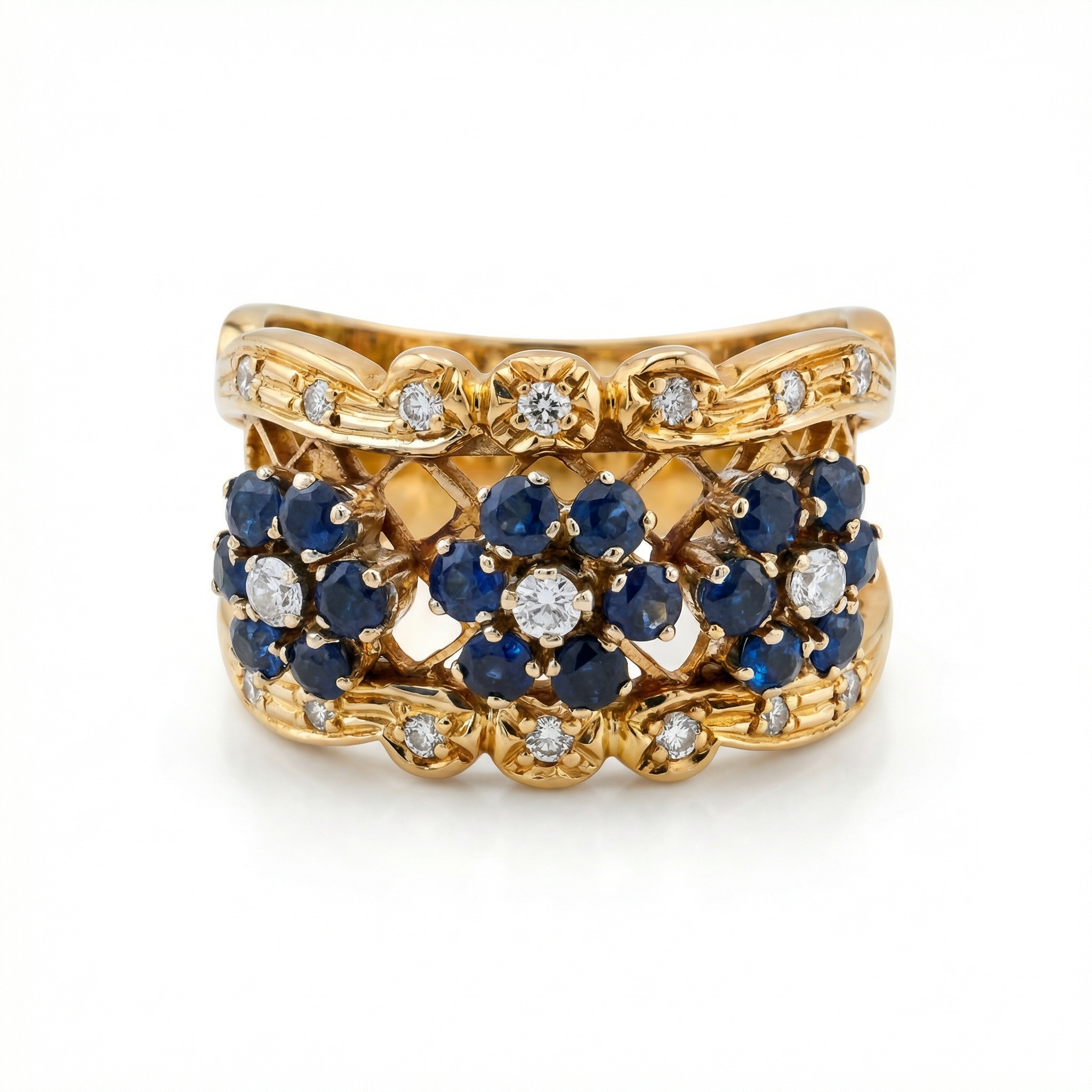 18K Yellow Gold & Diamond With Sapphire Ring (0.20ct) (8.74g)