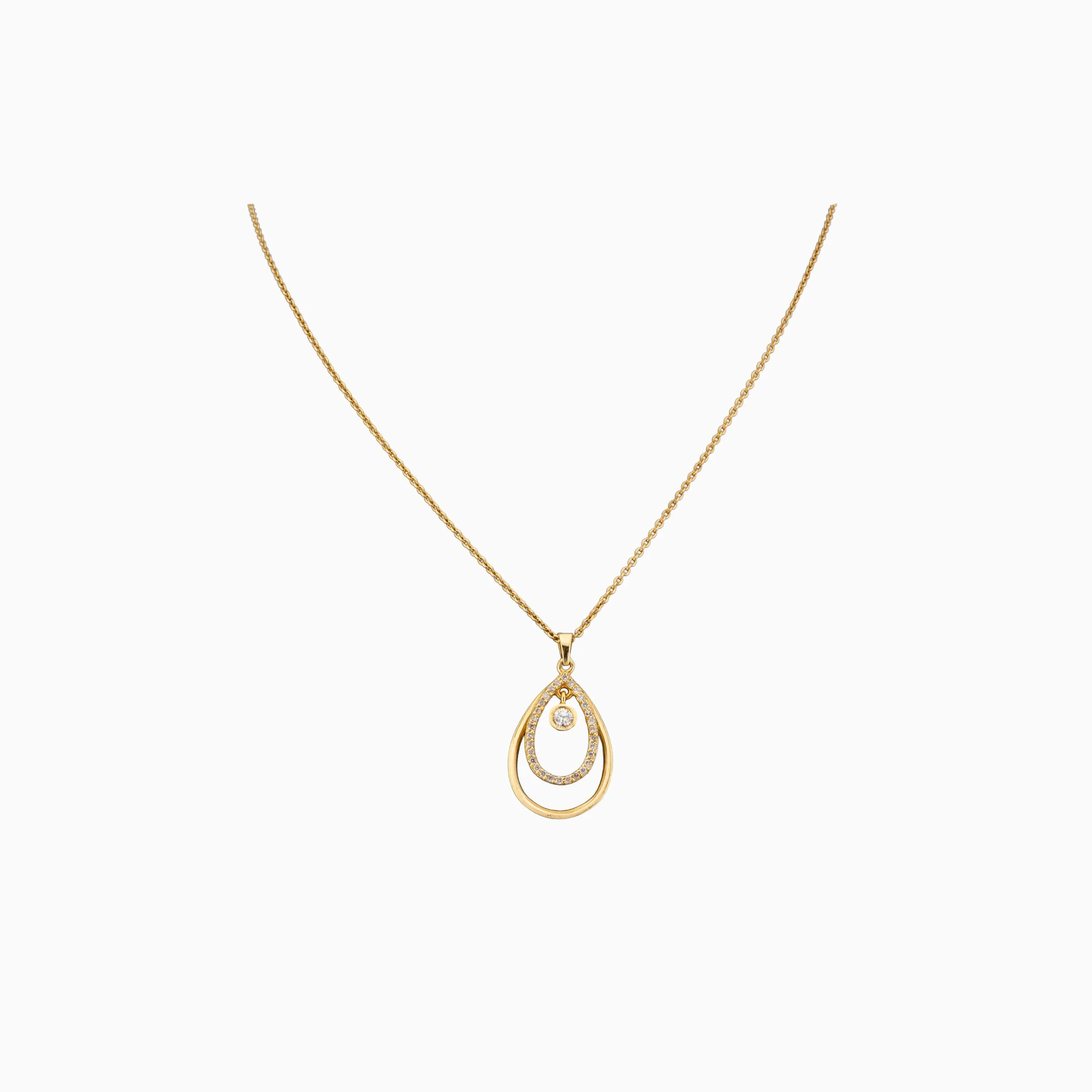 18K Yellow Gold & Diamond Double Teardrop Pendant (0.20ct)