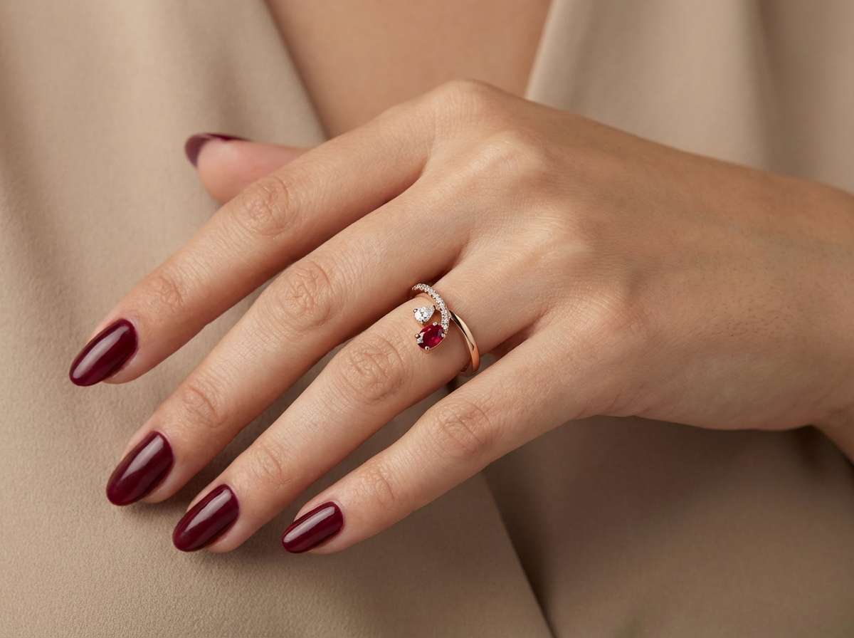 18K Rose Gold & Diamond With Ruby Ring (0.09ct)