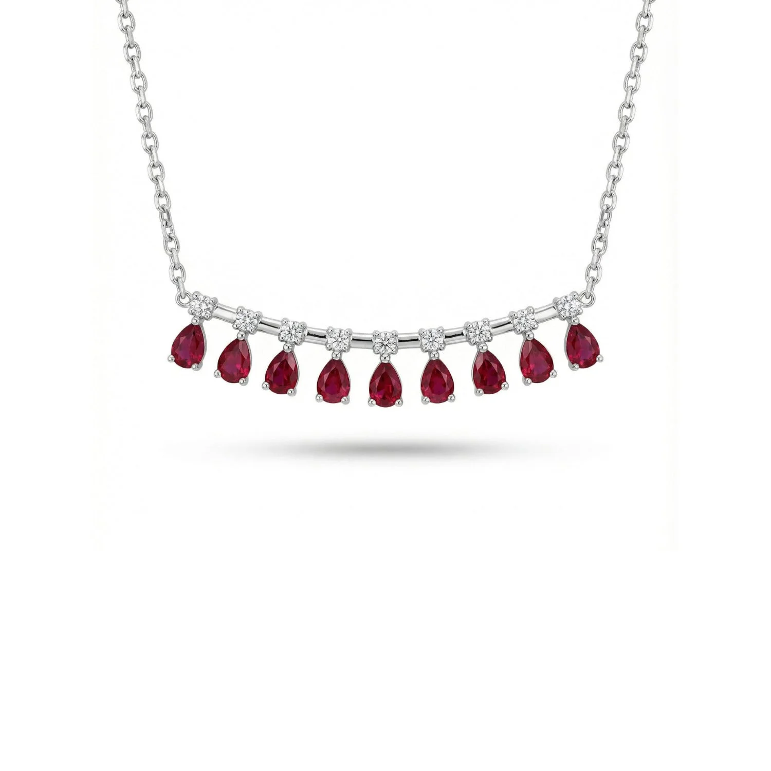 18K White Gold & Diamond Ruby Drop Pendant (0.24ct) (5.87g)